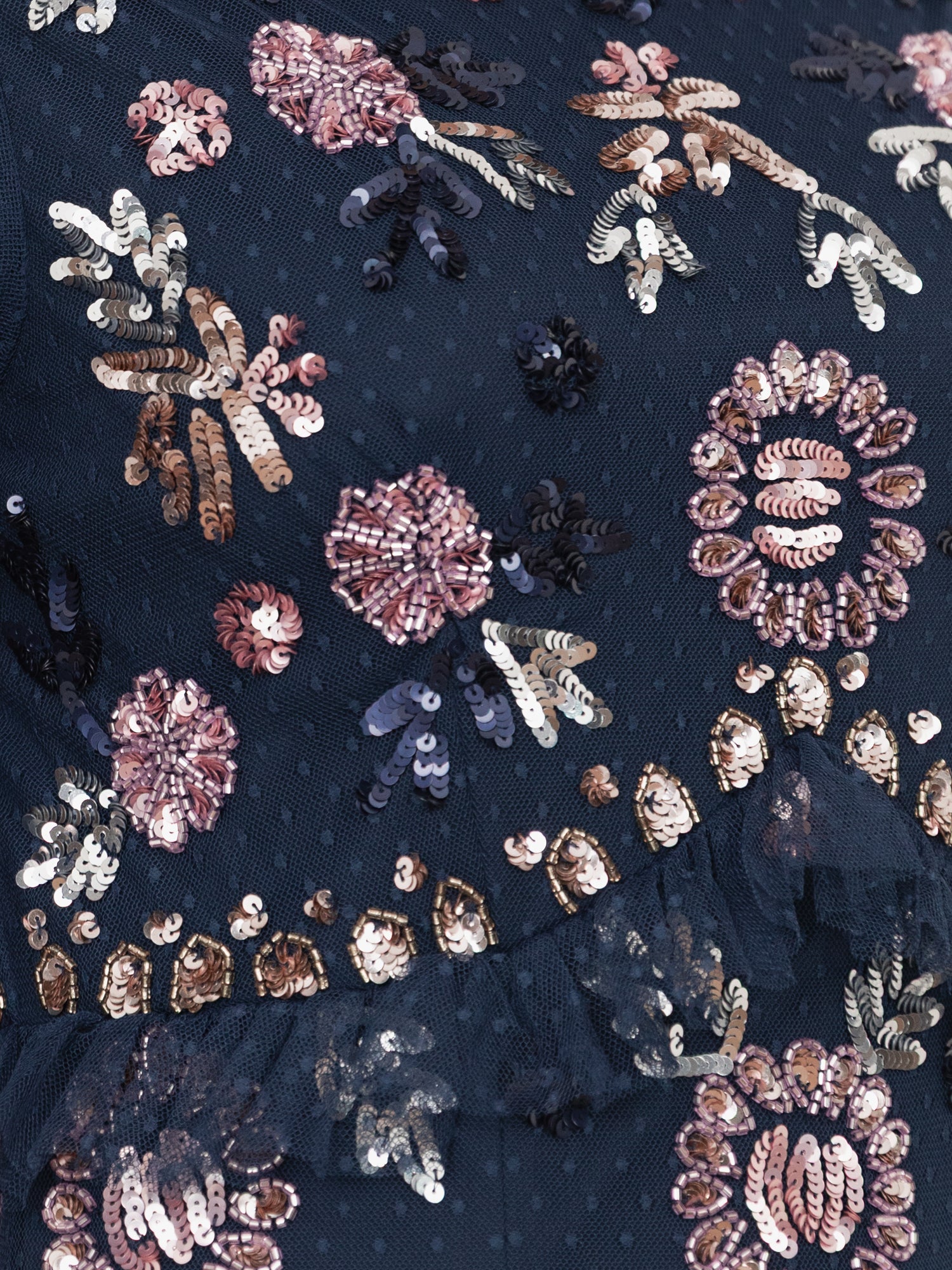 Maya Navy Embellished Short Sleeve Spot Mesh Maxi Dress