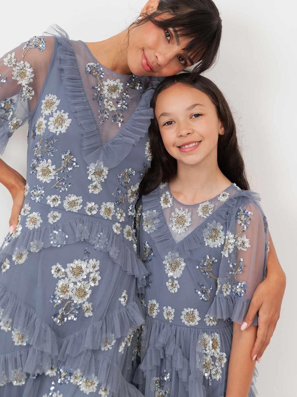 Mini Maya Infinity Blue Embellished Ruffle Midi Dress