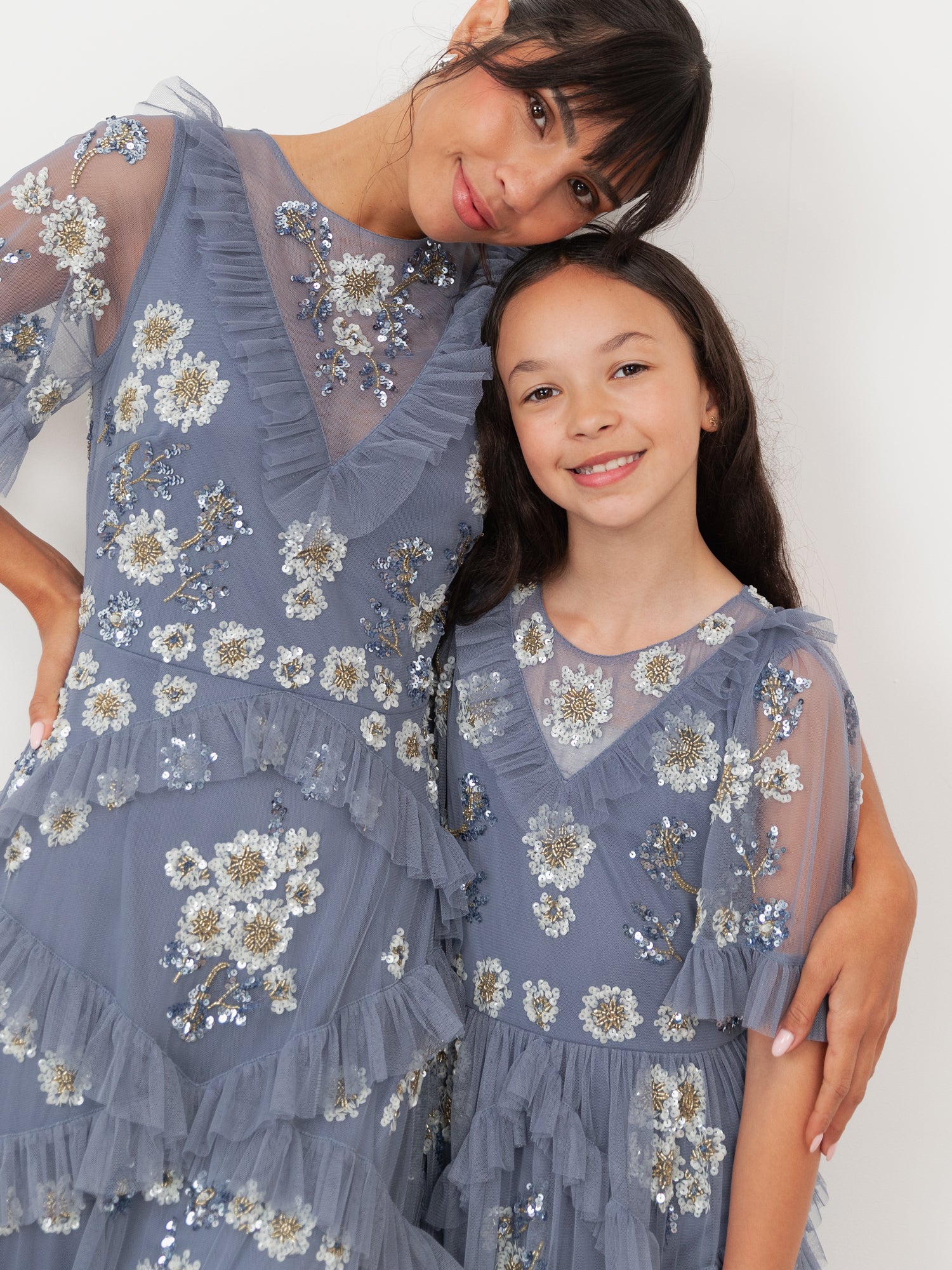 Mini Maya Infinity Blue Embellished Ruffle Midi Dress