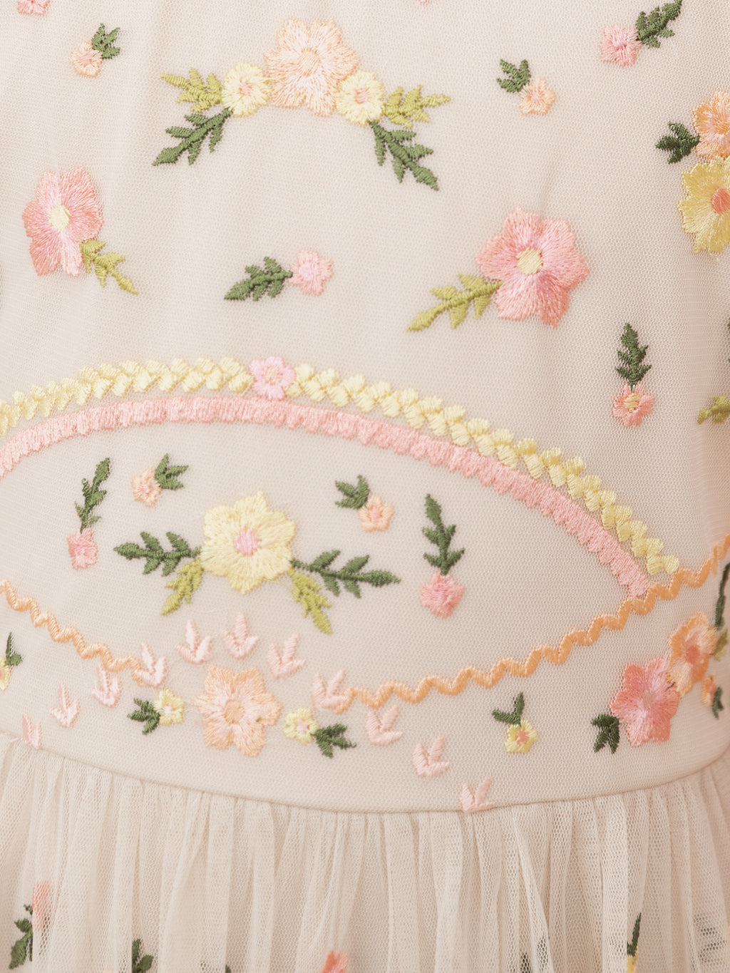 Mini Maya Buttercream Embroidered Short Sleeve High Neck Midi Dress