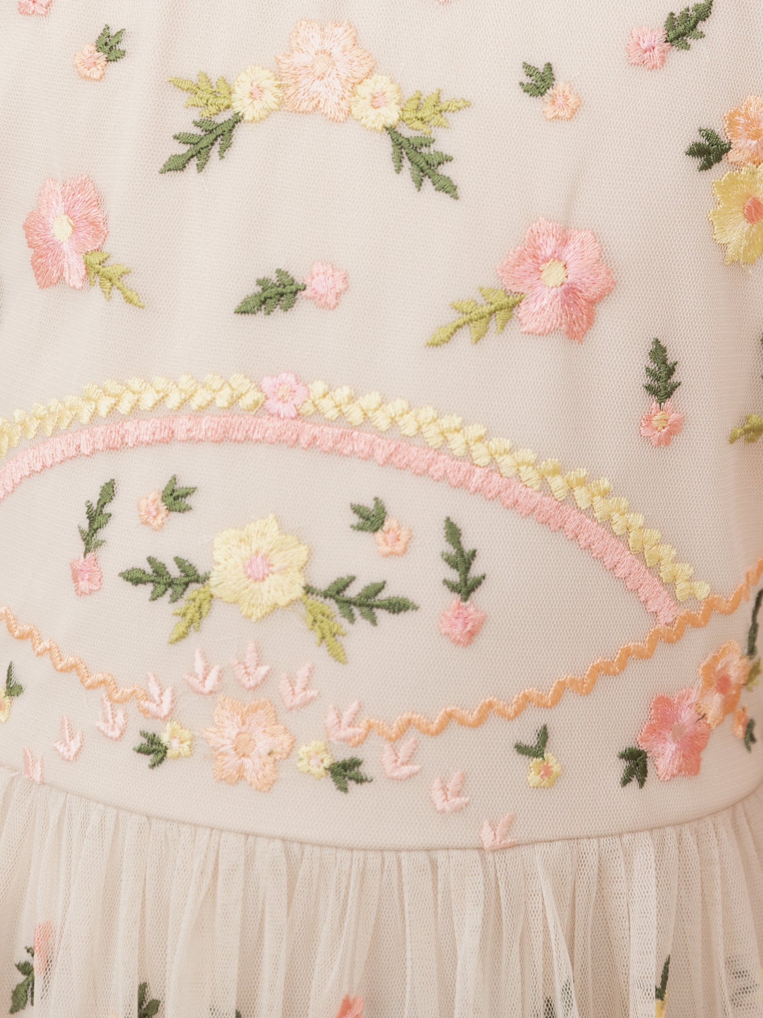 Mini Maya Buttercream Embroidered Short Sleeve High Neck Midi Dress