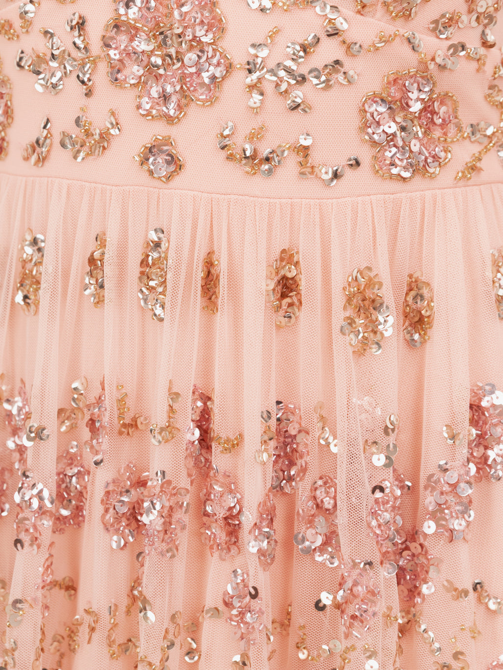 Maya Peach Fully Embellished Flared Maxi Sleeve Maxi Dress