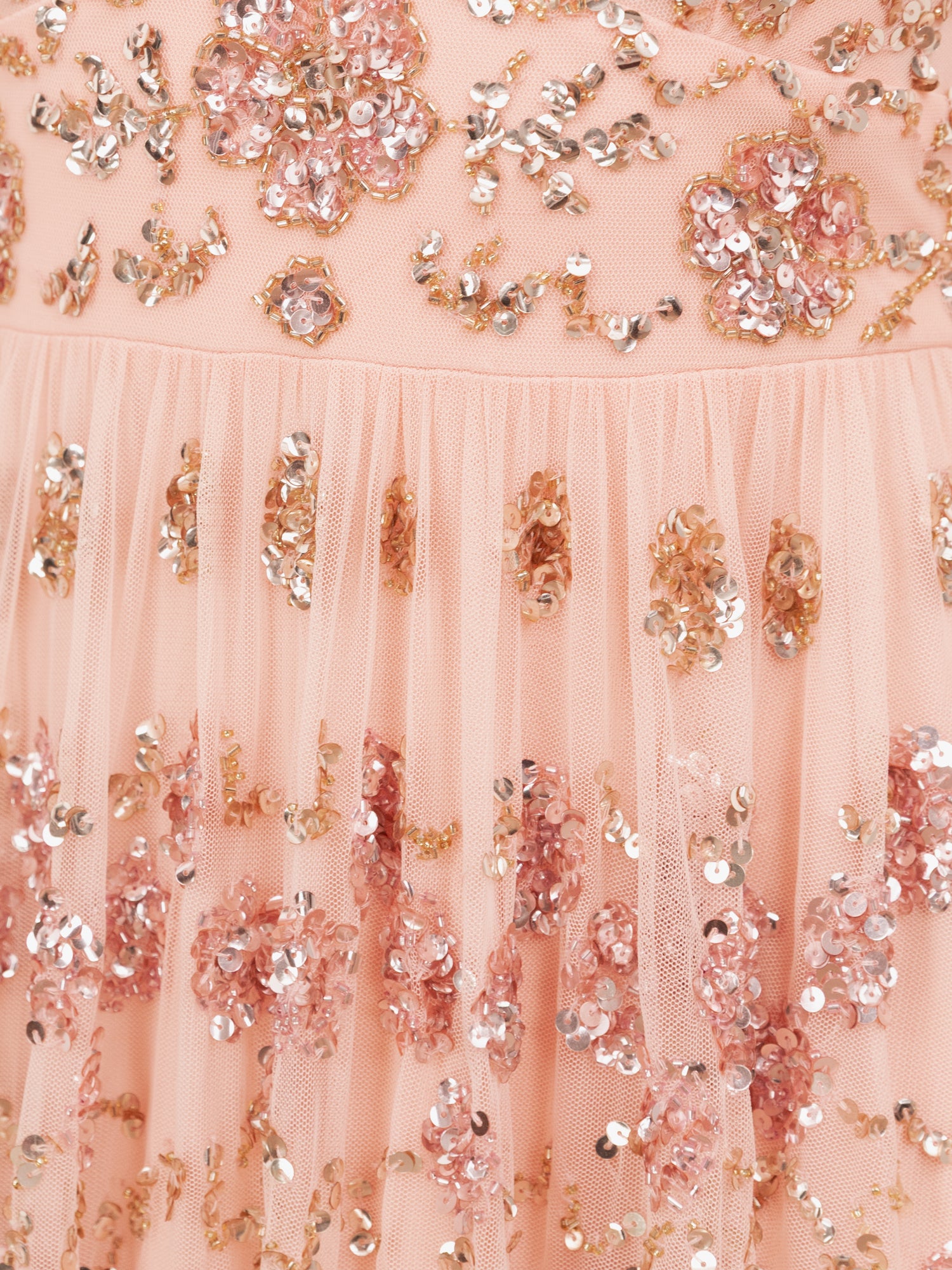 Maya Peach Fully Embellished Flared Maxi Sleeve Maxi Dress
