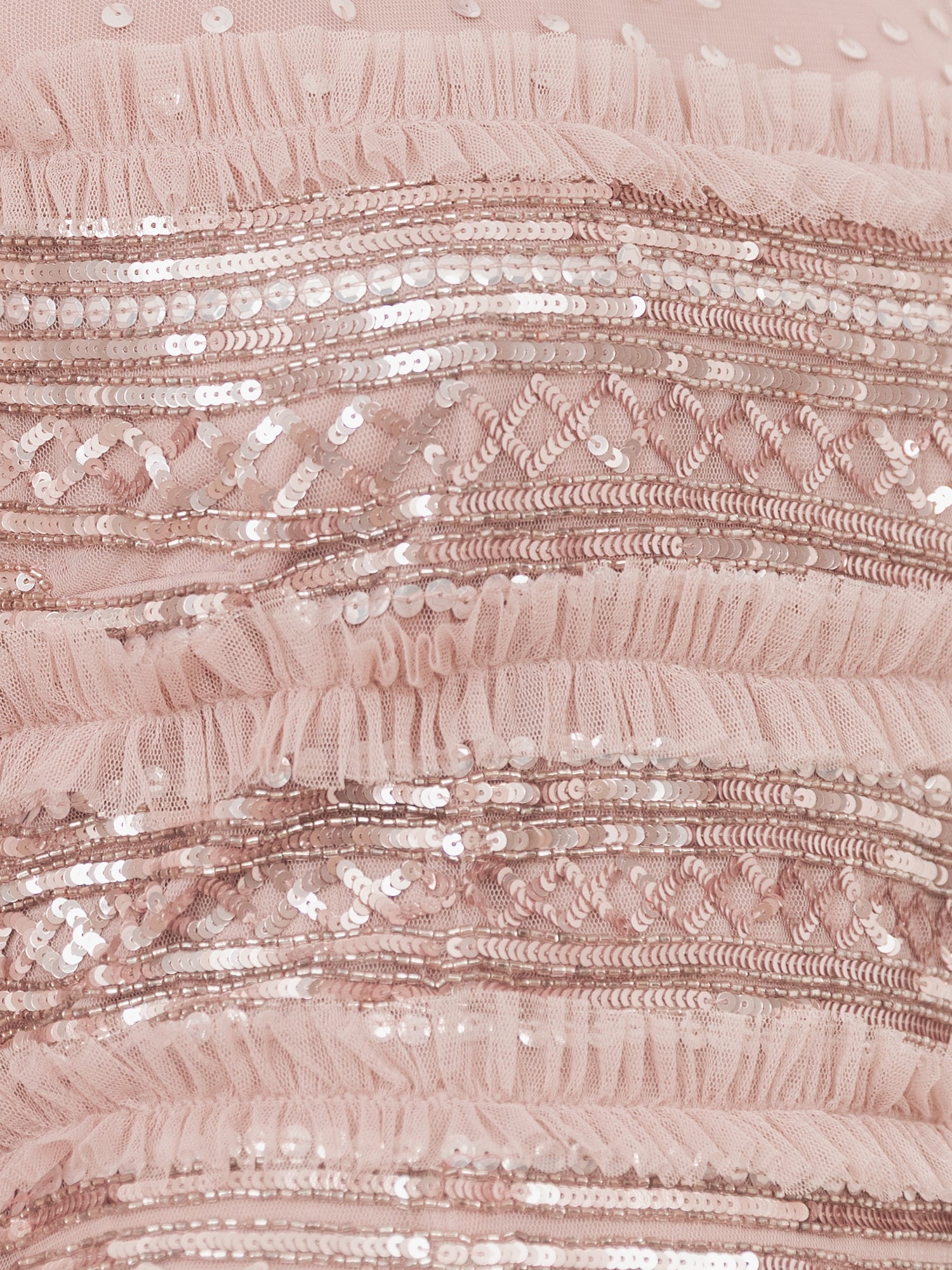 Maya Frosted Pink Sequin & Frill Maxi Sleeve Tulle Maxi Dress