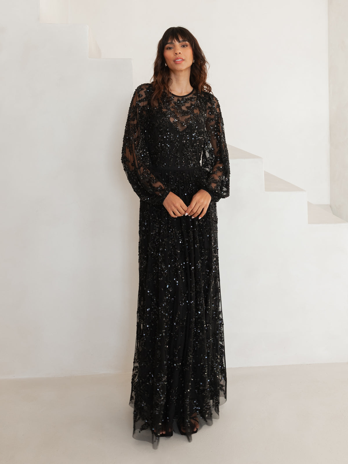 maya charcoal sequin dress Maya Deluxe Women's Maxi Dress Ladies Crew Neck Long Sleeve Sequin Embellished Tulle Ruffle for Wedding Guest Bridesmaid Ball Gown, Charcoal, 6 : Amazon.co.uk: Fashion