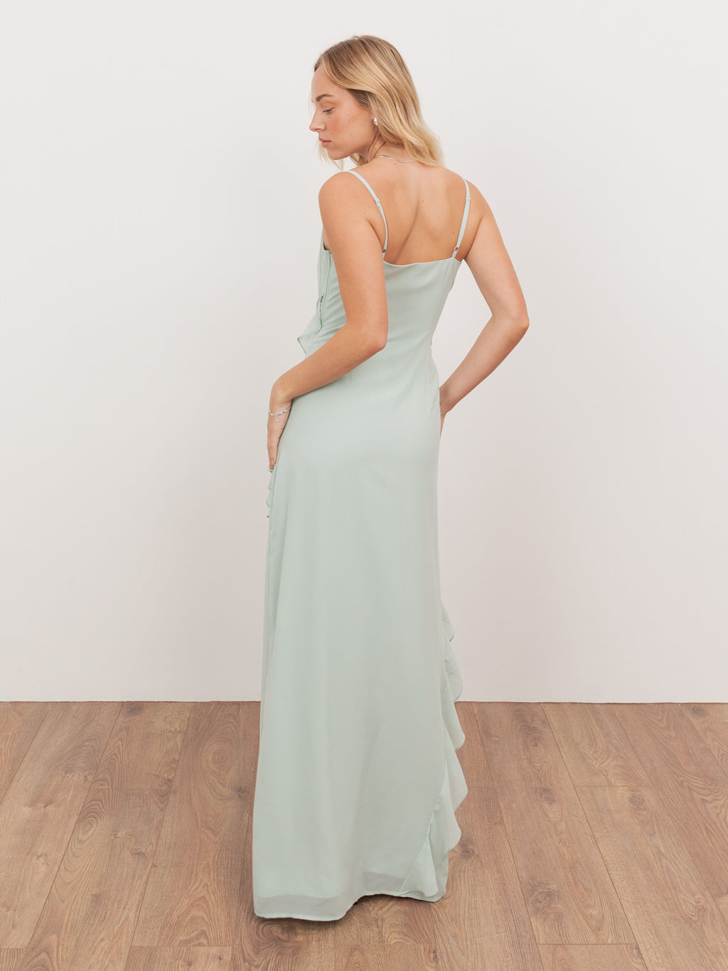 Anaya With Love Recycled Mint Waterfall Ruffle Cowl Neck Cami Maxi Dress