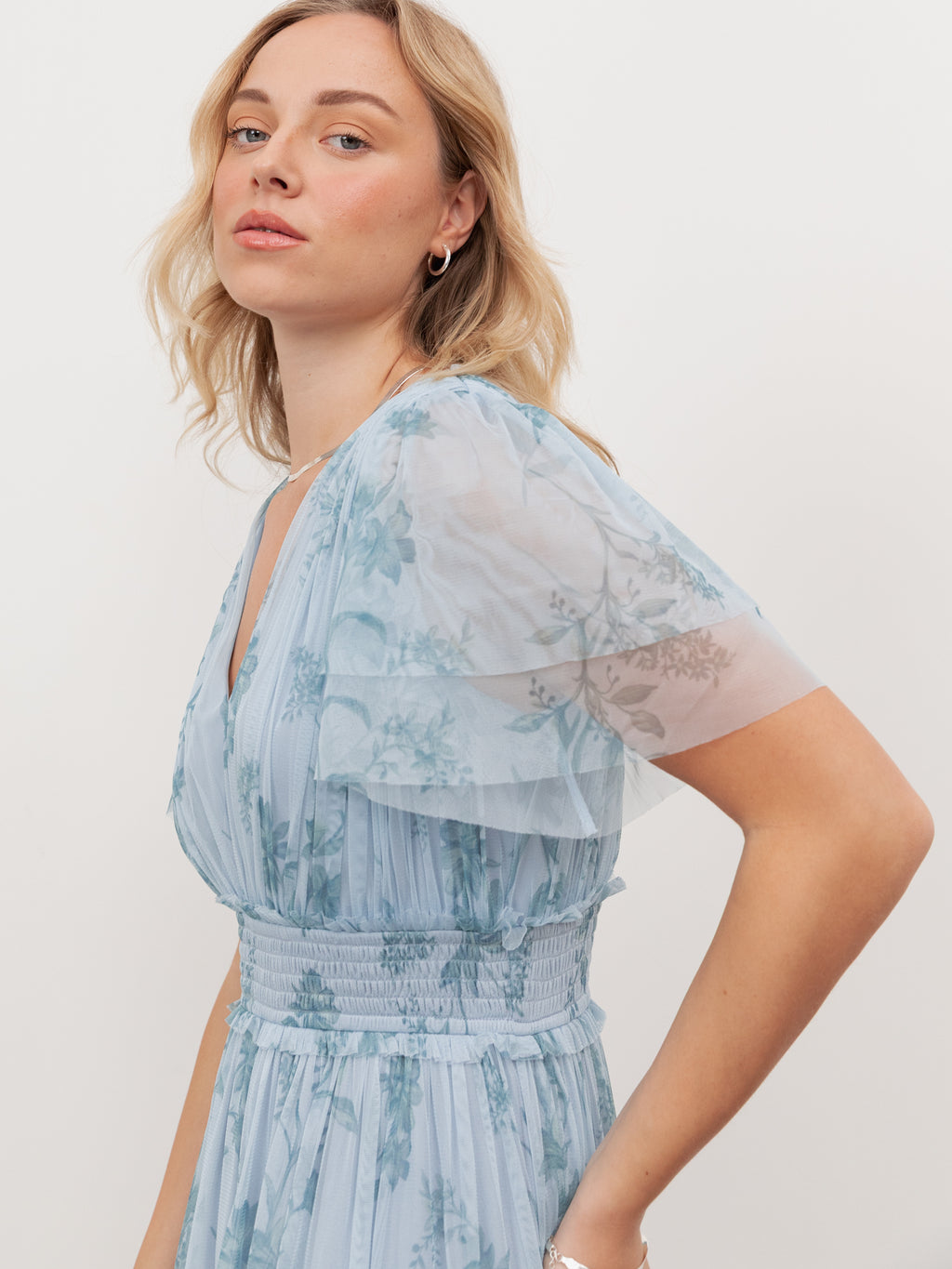 Anaya With Love Recycled Floral Blue V Neck Tiered Maxi Dress