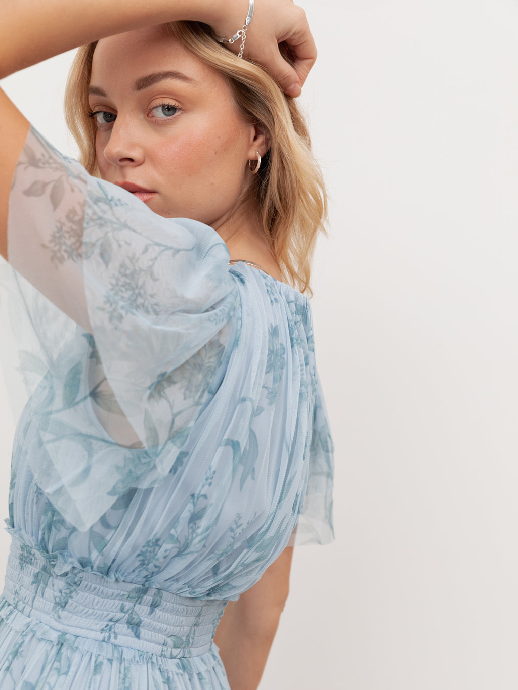 Anaya With Love Recycled Floral Blue V Neck Tiered Maxi Dress