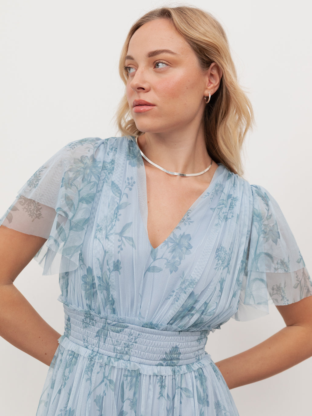 Anaya With Love Recycled Floral Blue V Neck Tiered Maxi Dress