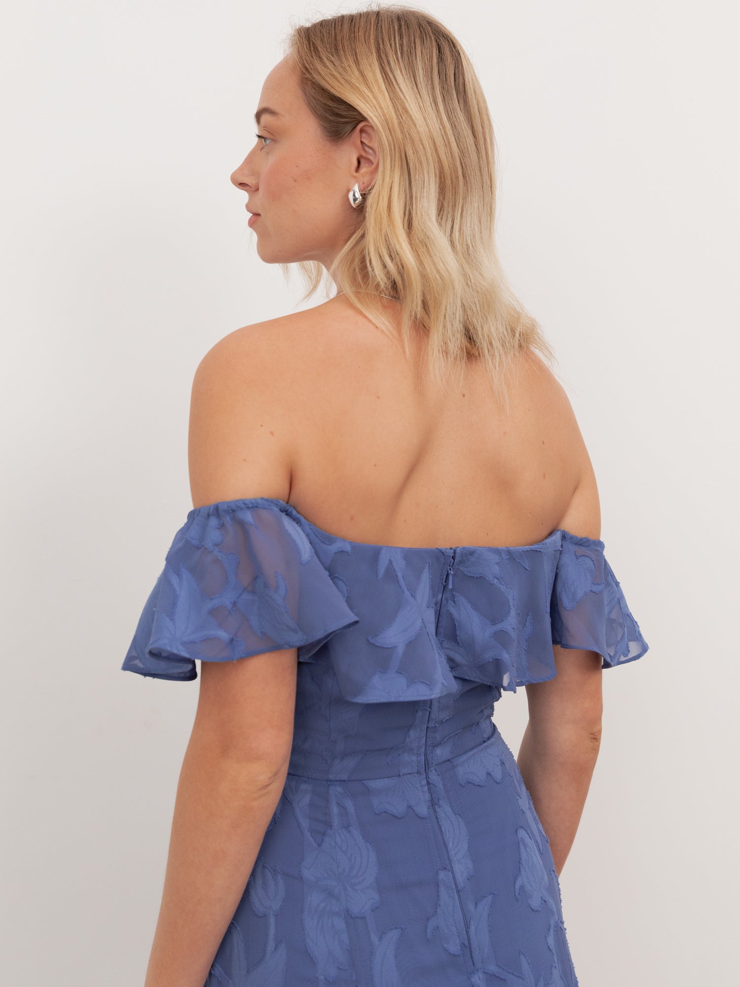 Anaya With Love Recycled Azure Blue Floral Burnout Bardot Maxi Dress