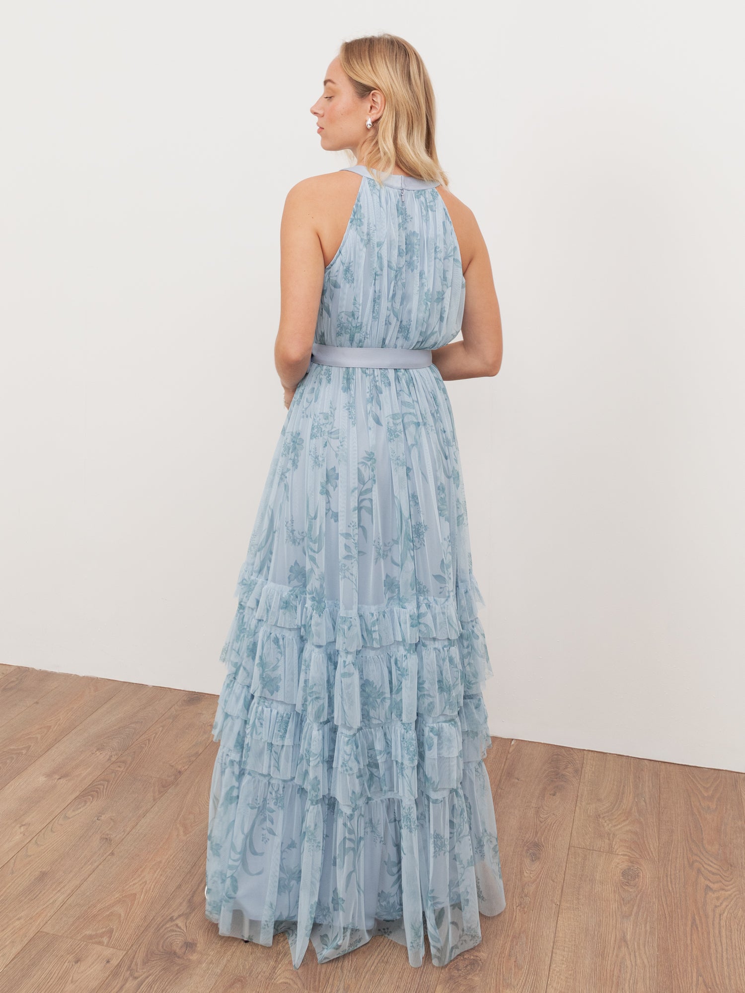 Anaya With Love Recycled Blue Floral Halter Neck Maxi Dress with Sash Belt