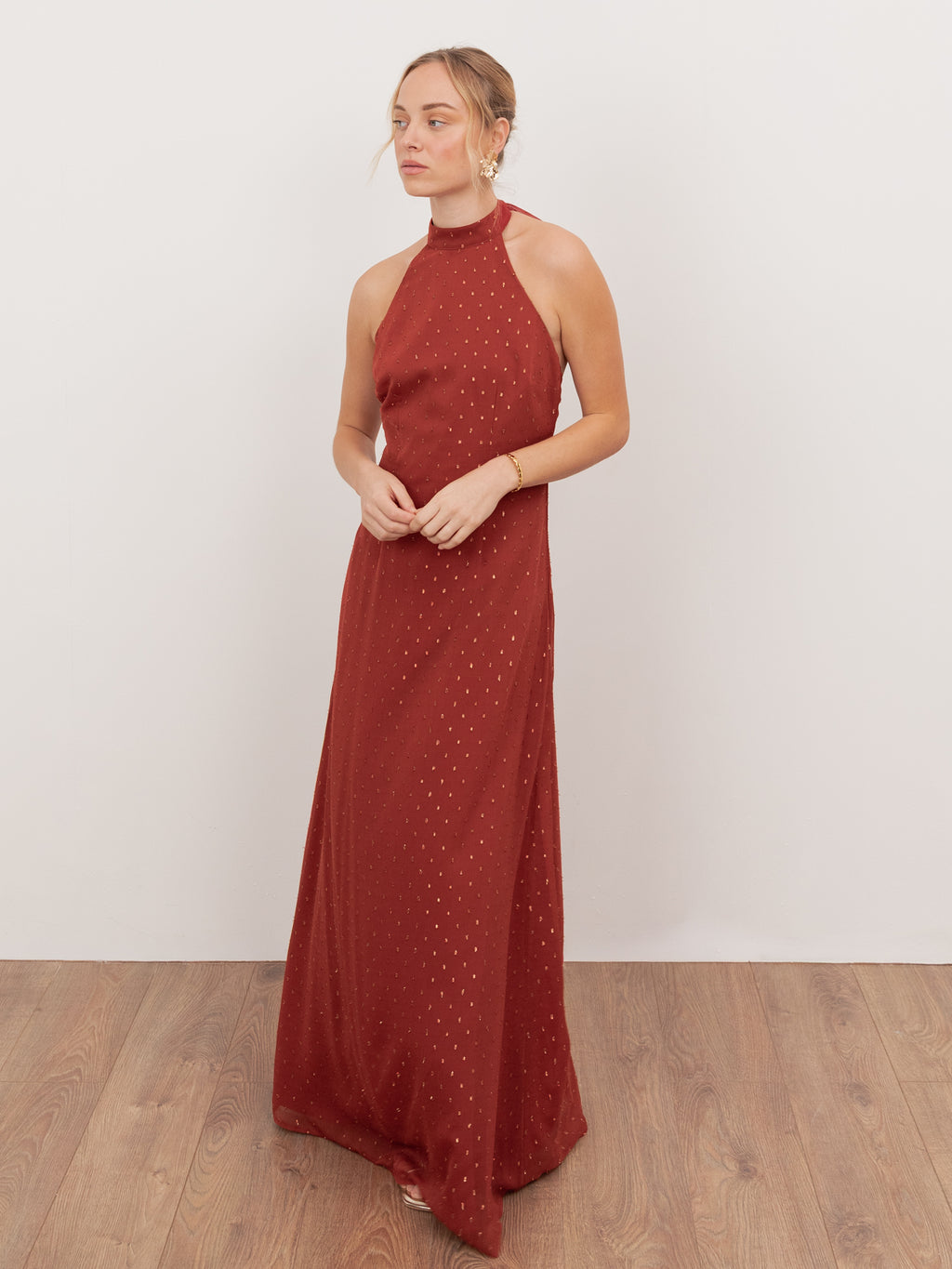 Anaya With Love Recycled Chilli Red Halter Neck & Open Back Maxi Dress