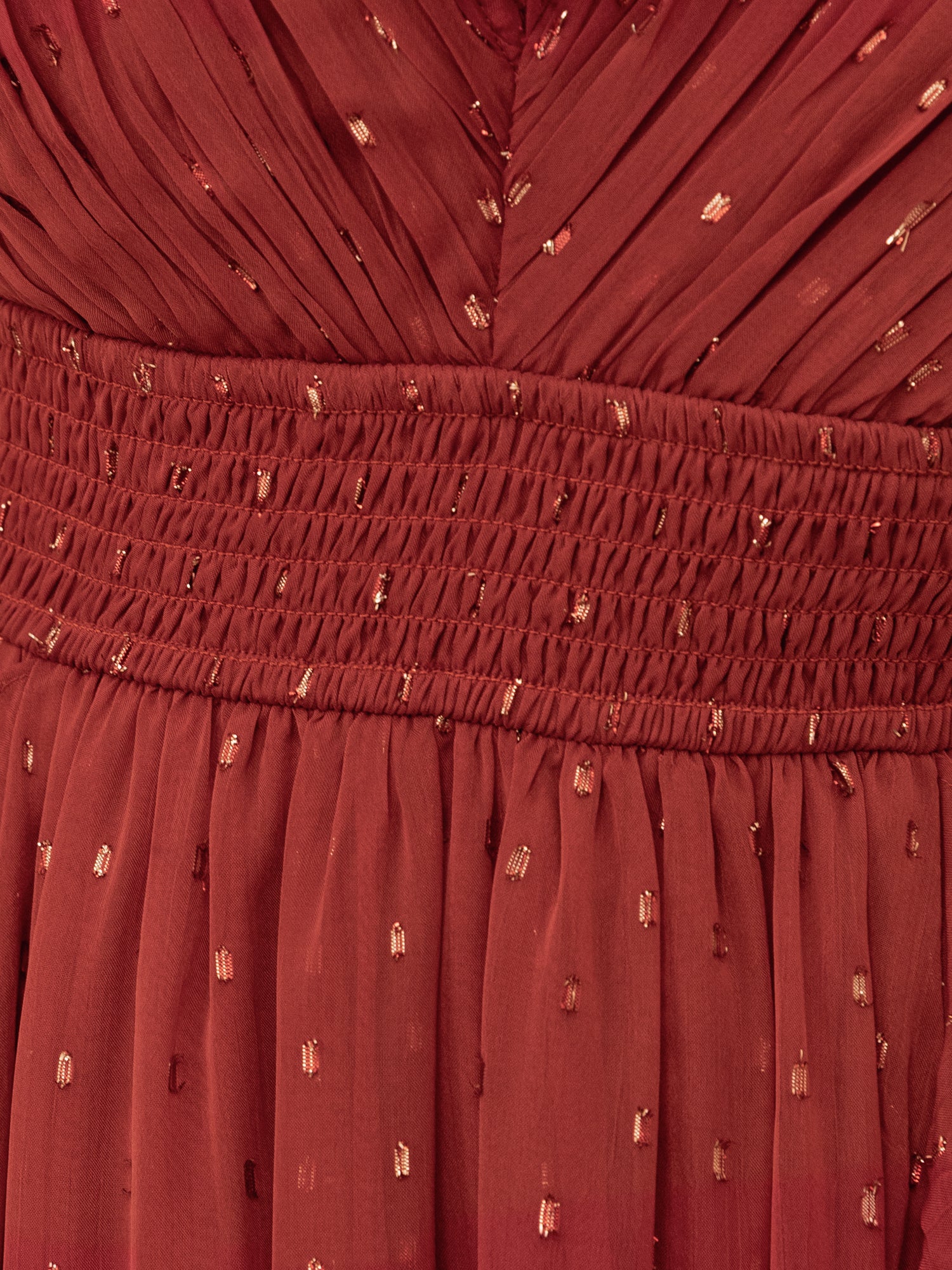 Anaya With Love Recycled Chilli Red Plunge Neck Waterfall Ruffle Maxi Dress