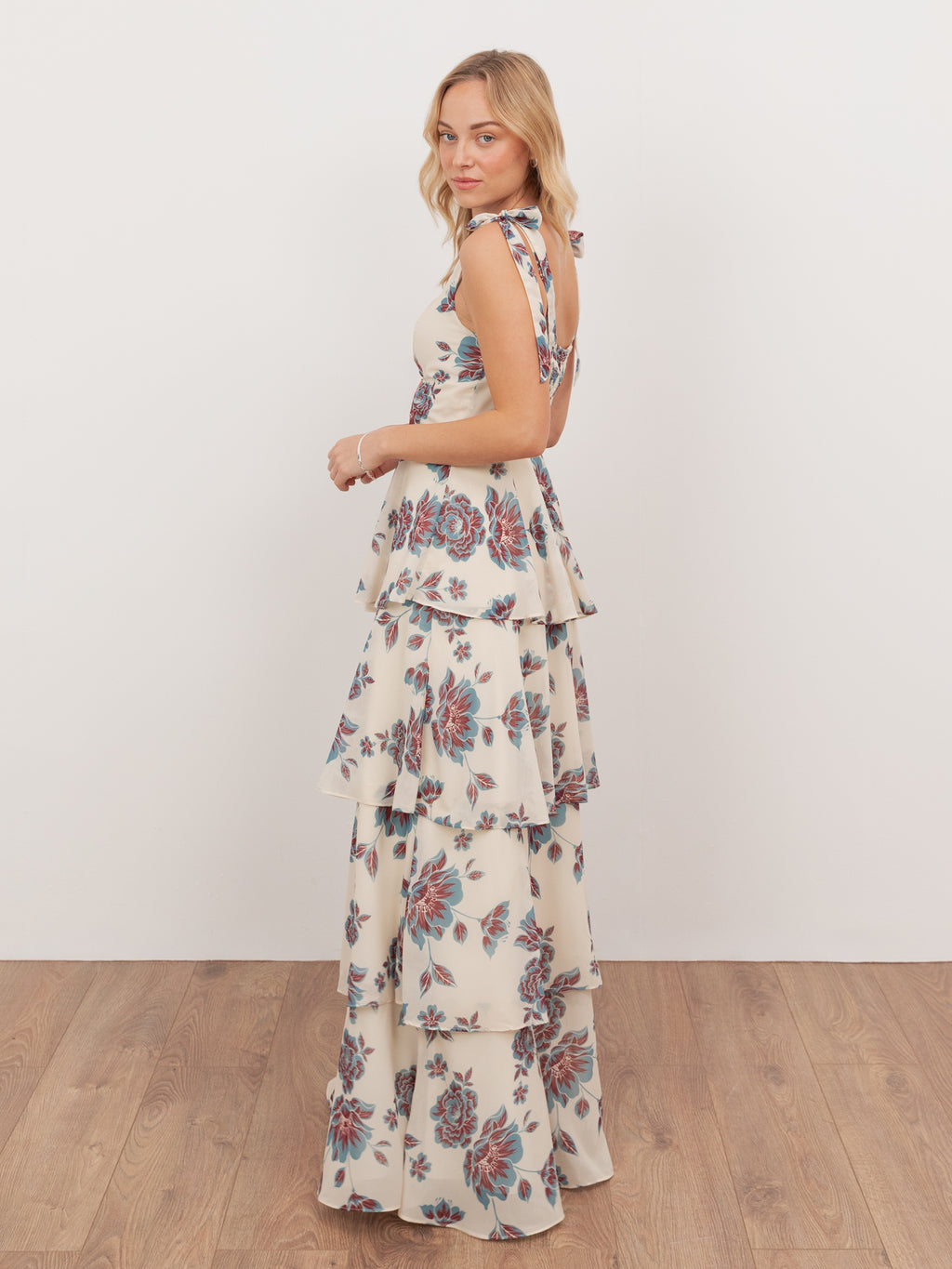 Anaya With Love Recycled Floral Print Tie-Shoulder Tiered Maxi Dress