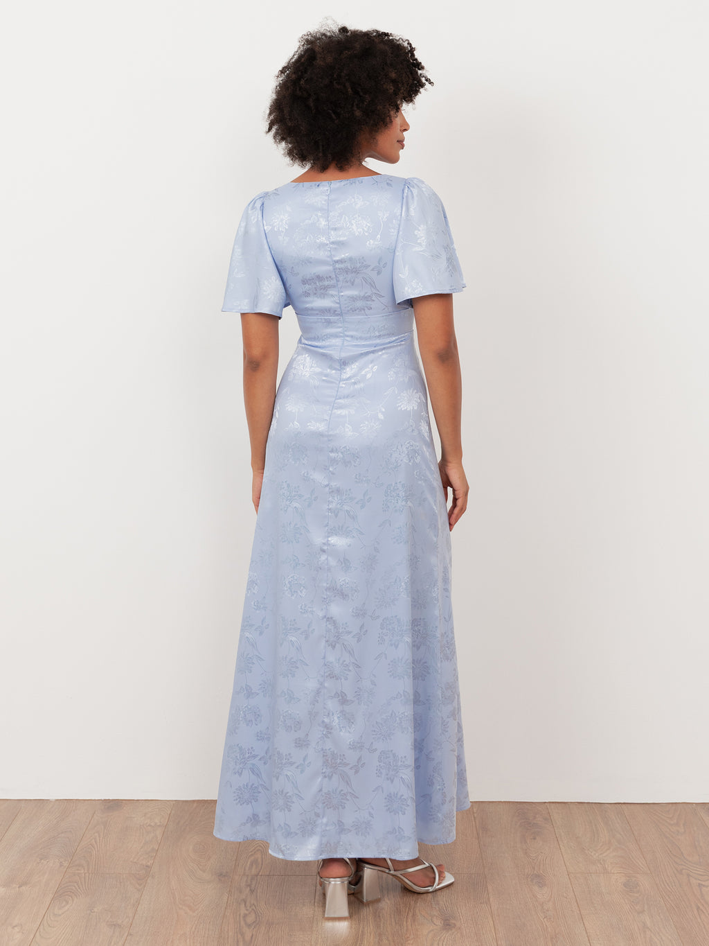 Maya Pastel Blue Floral Jacquard Satin Maxi Dress