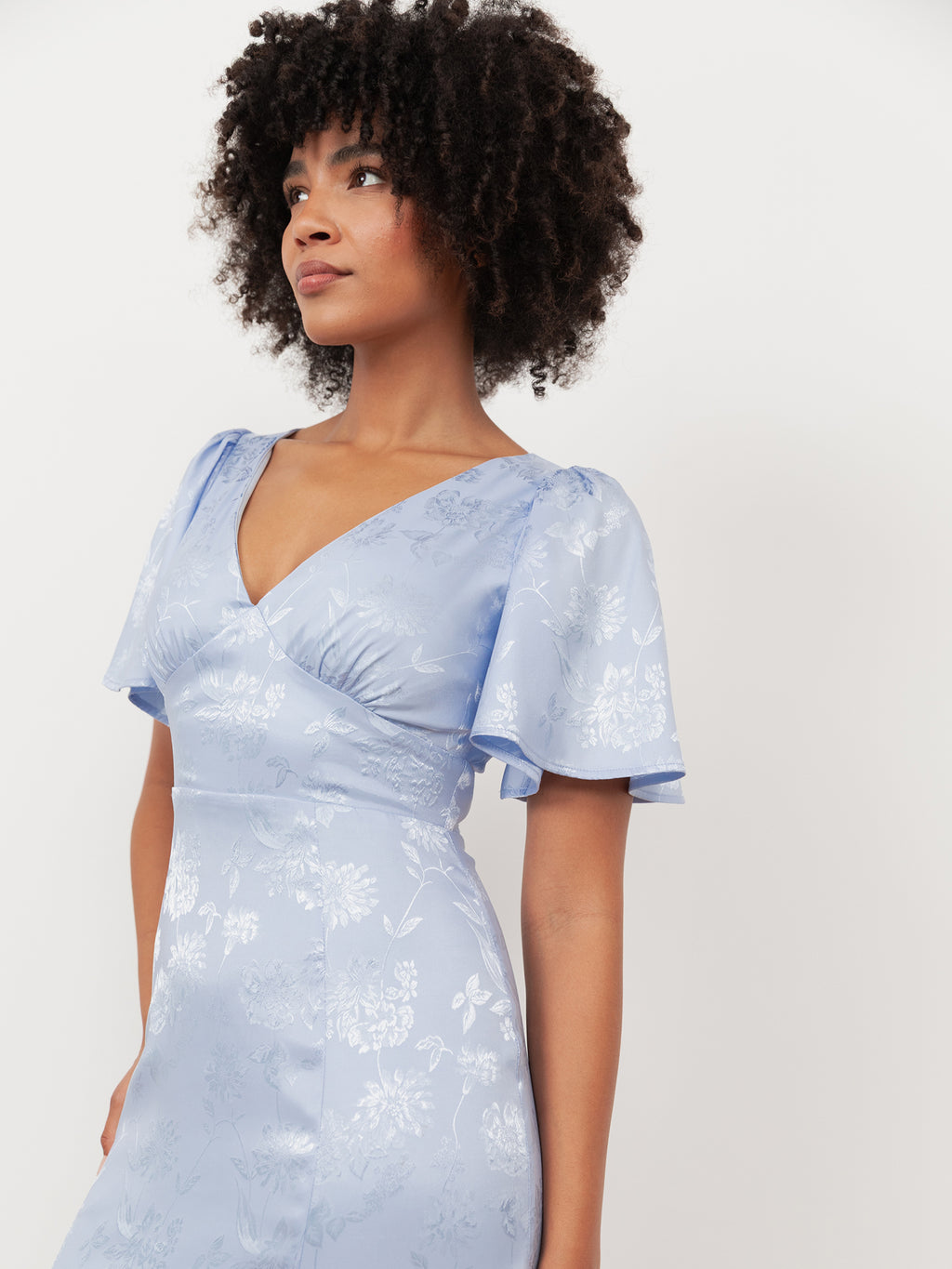 Maya Pastel Blue Floral Jacquard Satin Maxi Dress