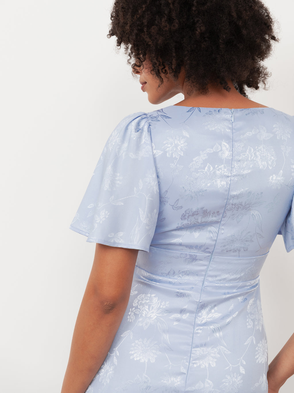 Maya Pastel Blue Floral Jacquard Satin Maxi Dress