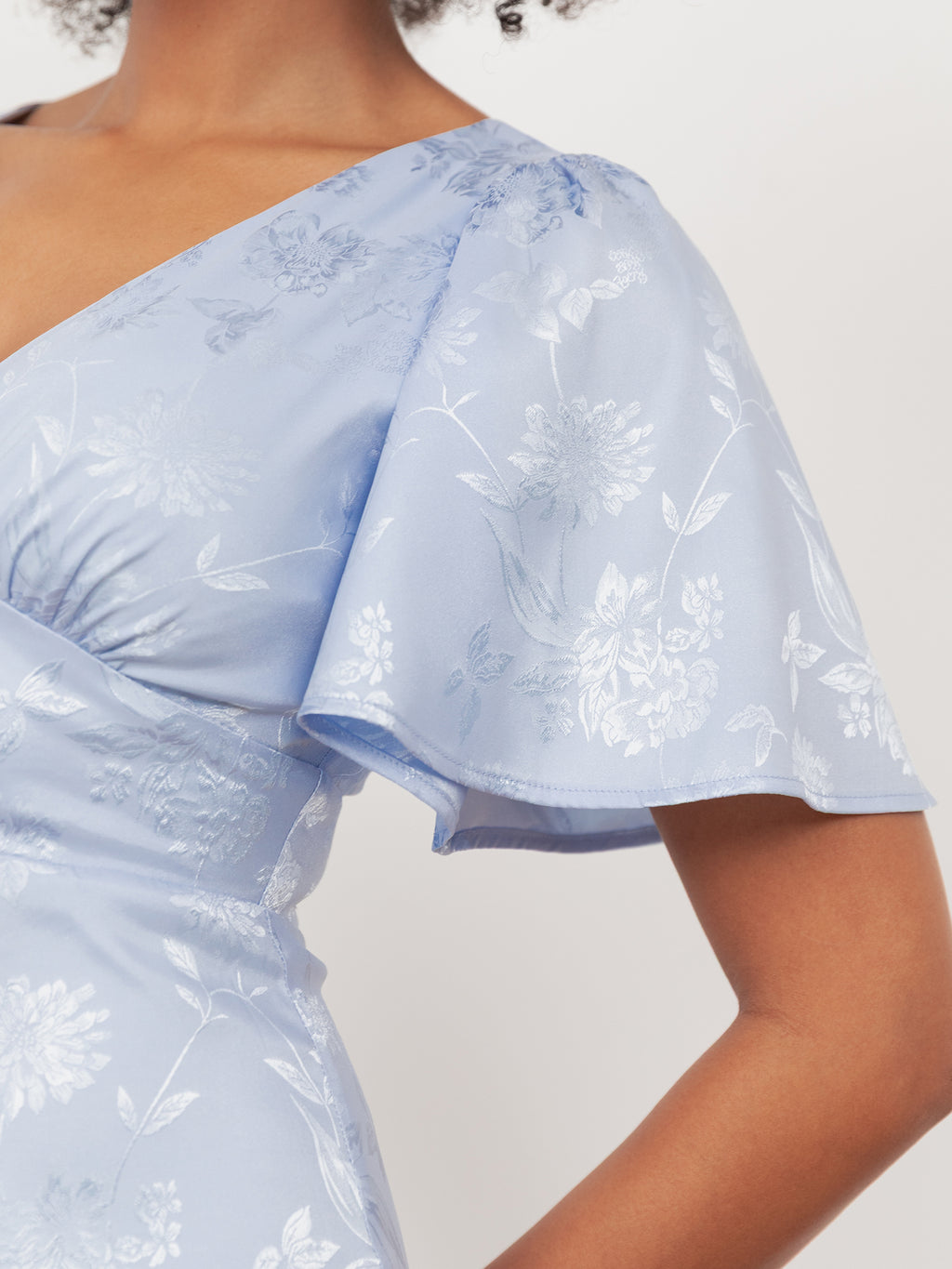 Maya Pastel Blue Floral Jacquard Satin Maxi Dress