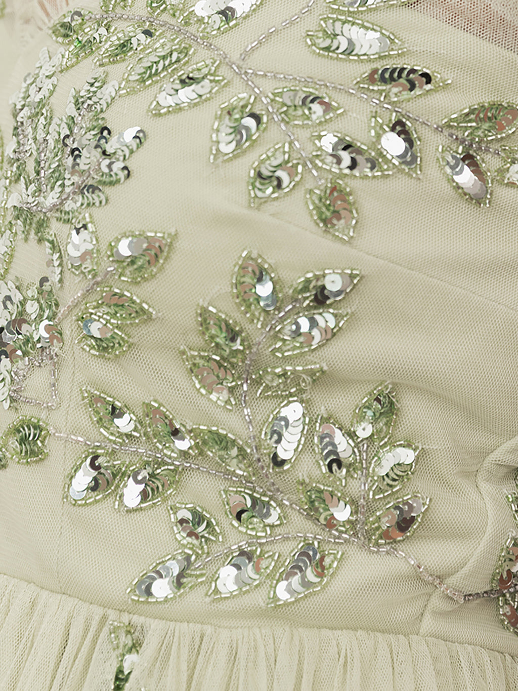 Maya Meadow Green Embellished Tulle Midi Dress with Open Back