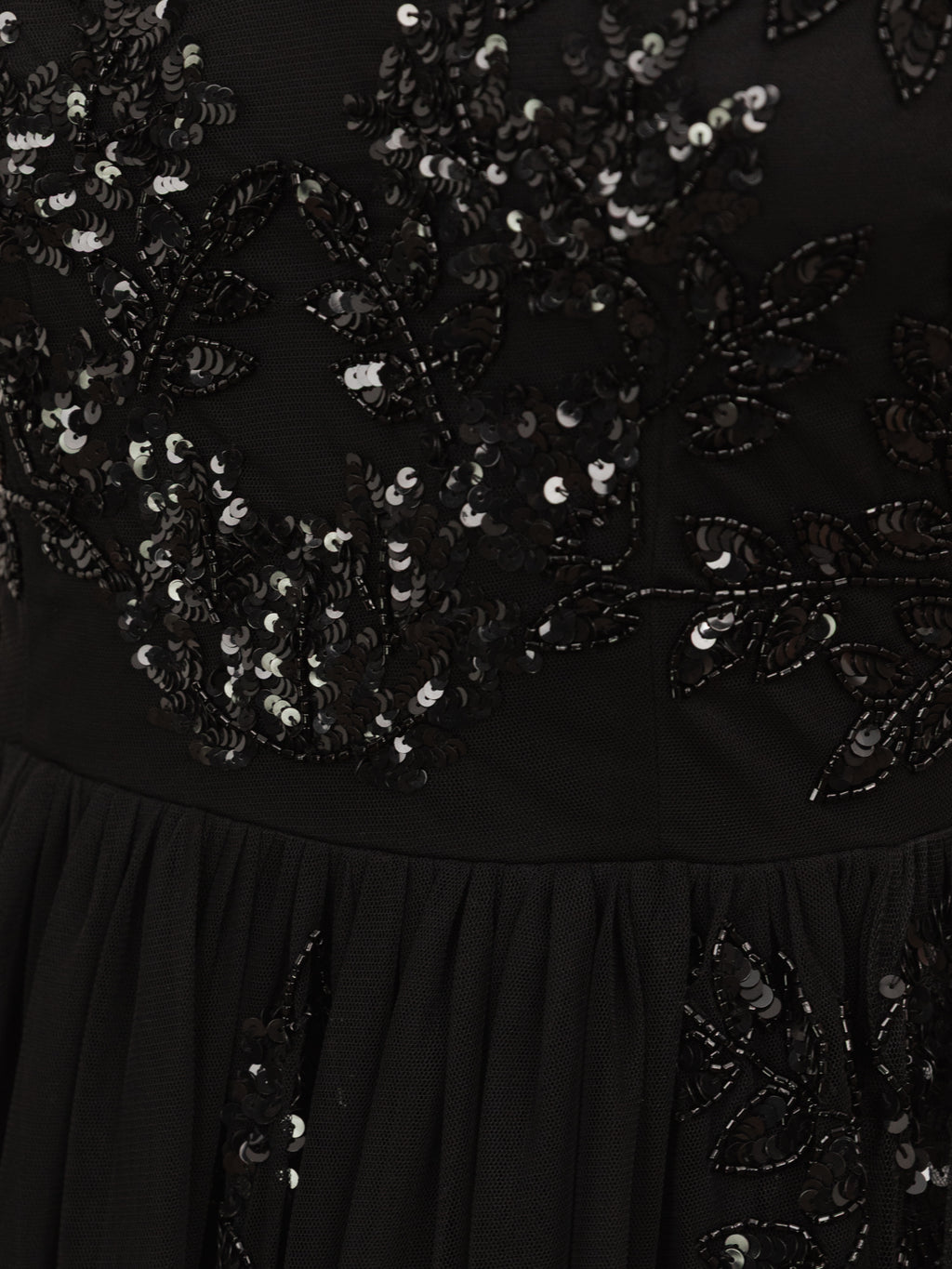Maya Black Embellished Tulle Maxi Dress with Open Back