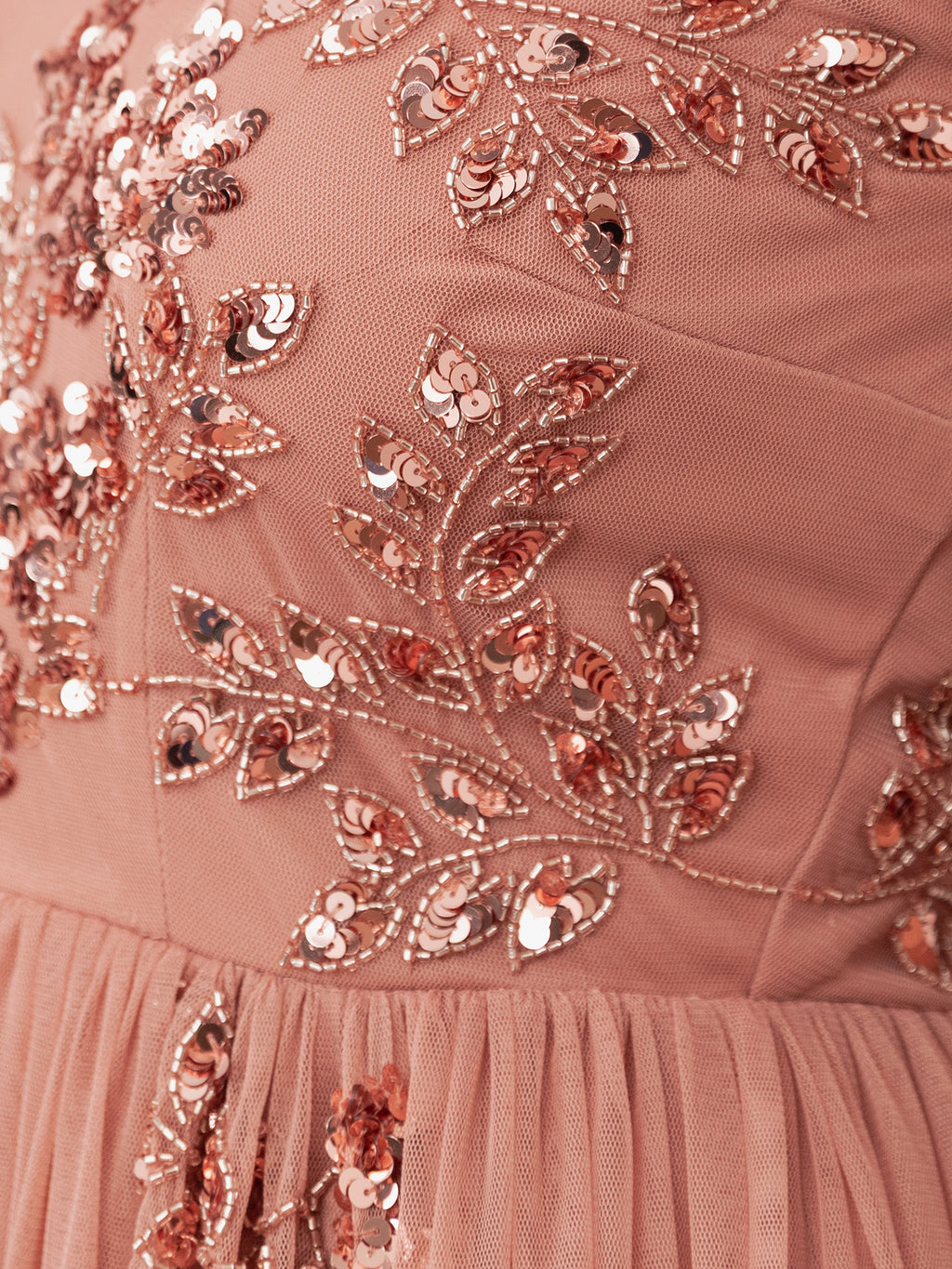 Maya Terracotta Pink Embellished Tulle Maxi Dress with Open Back
