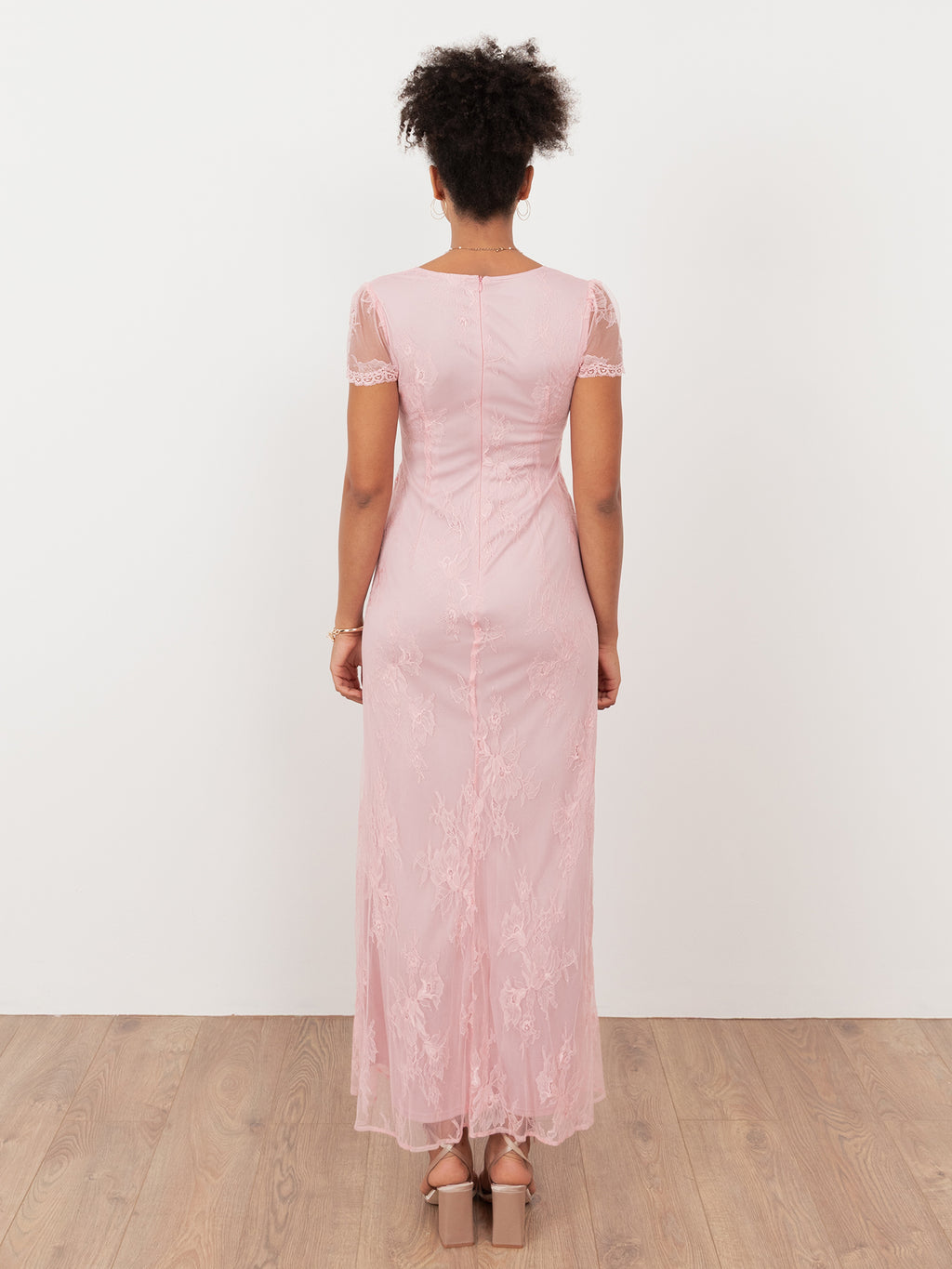Maya Soft Pink Lace V Neck Maxi Dress