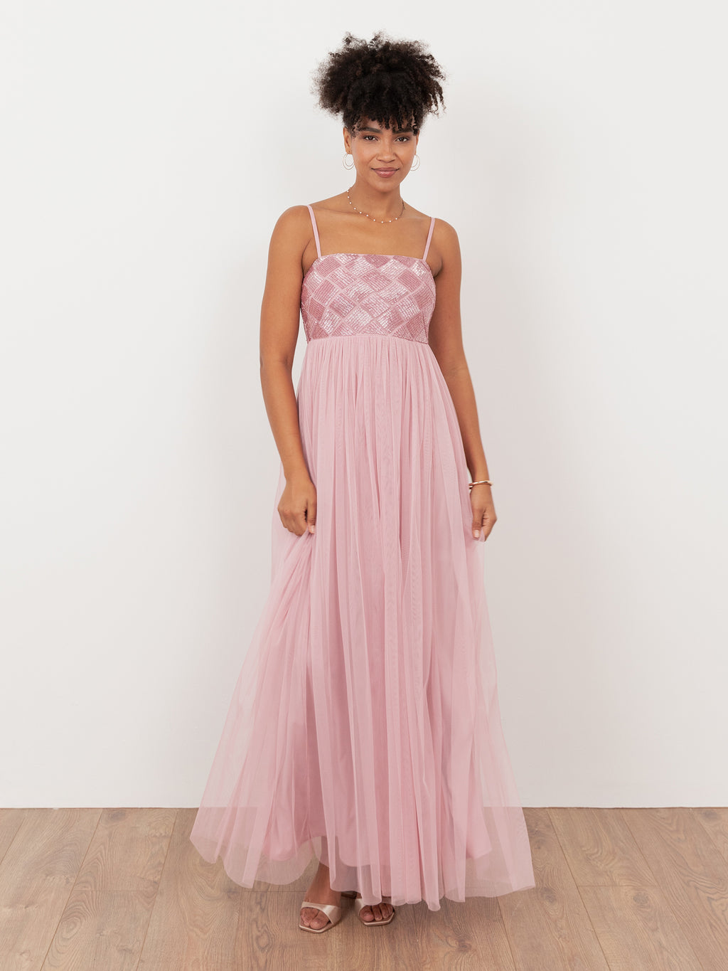 Maya Soft Pink Geometric Embellished Cami Maxi Dress
