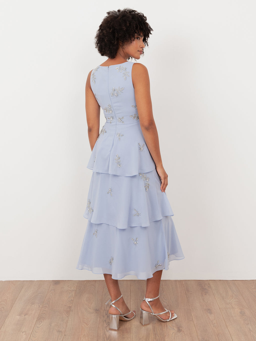 Maya Pastel Blue Embellished Tiered Midaxi Dress