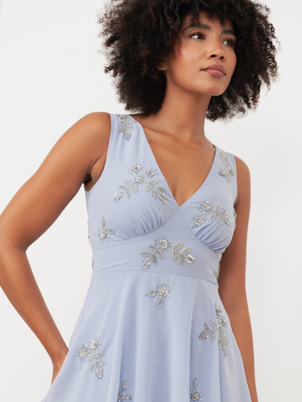 Maya Pastel Blue Embellished Tiered Midaxi Dress