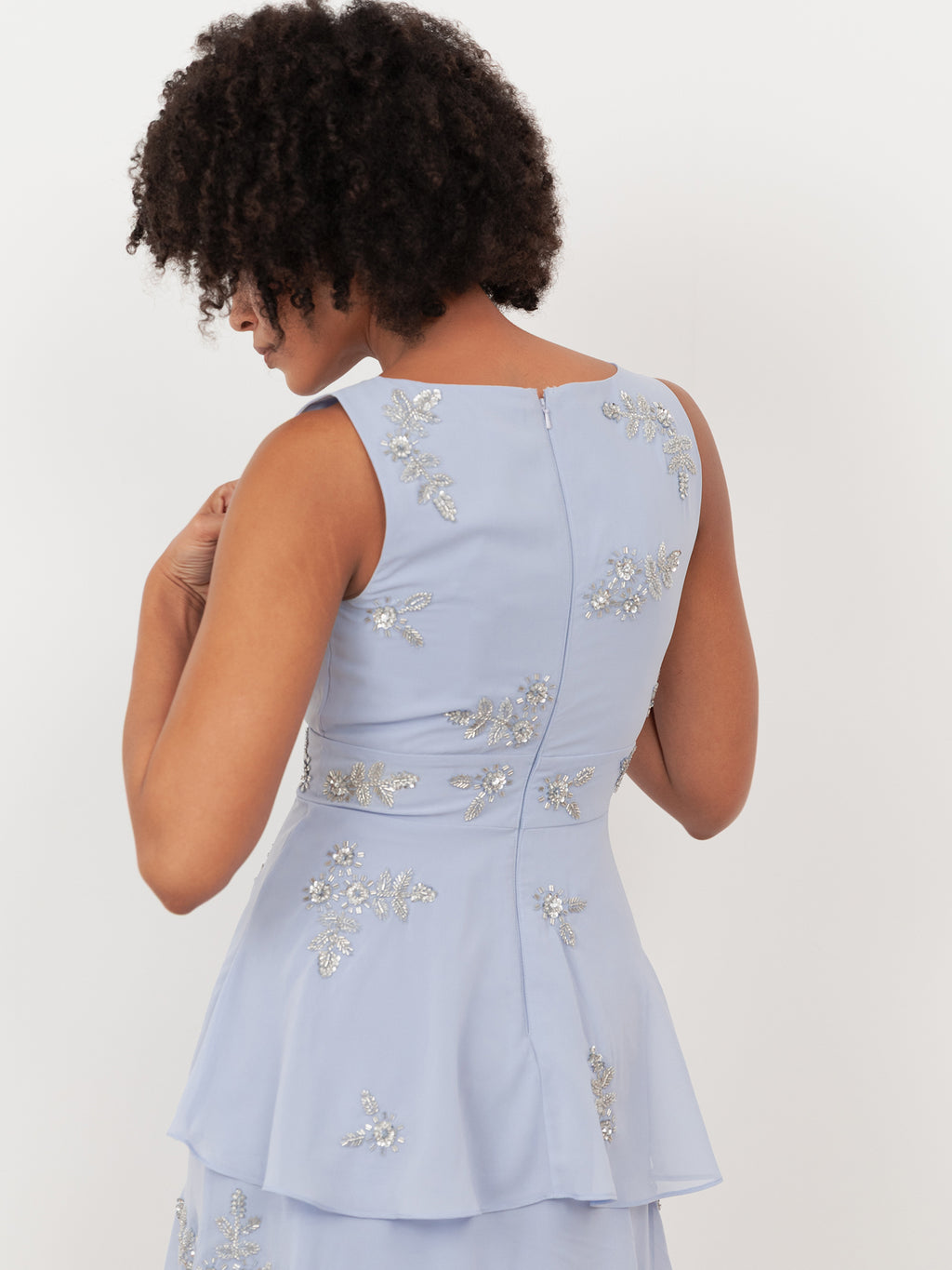 Maya Pastel Blue Embellished Tiered Midaxi Dress