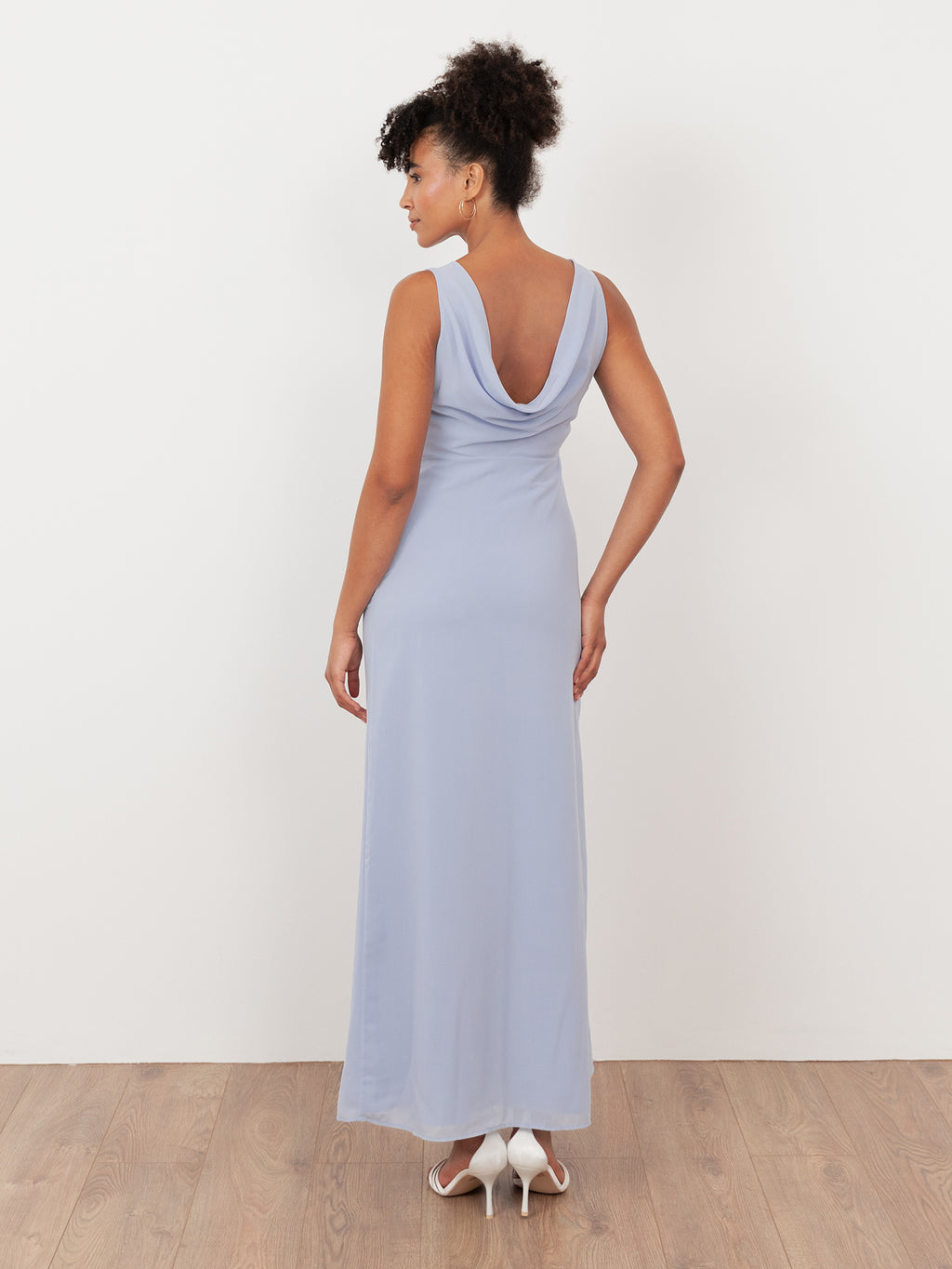 Maya Pastel Blue Floral Embroidered Cowl Back Maxi Dress