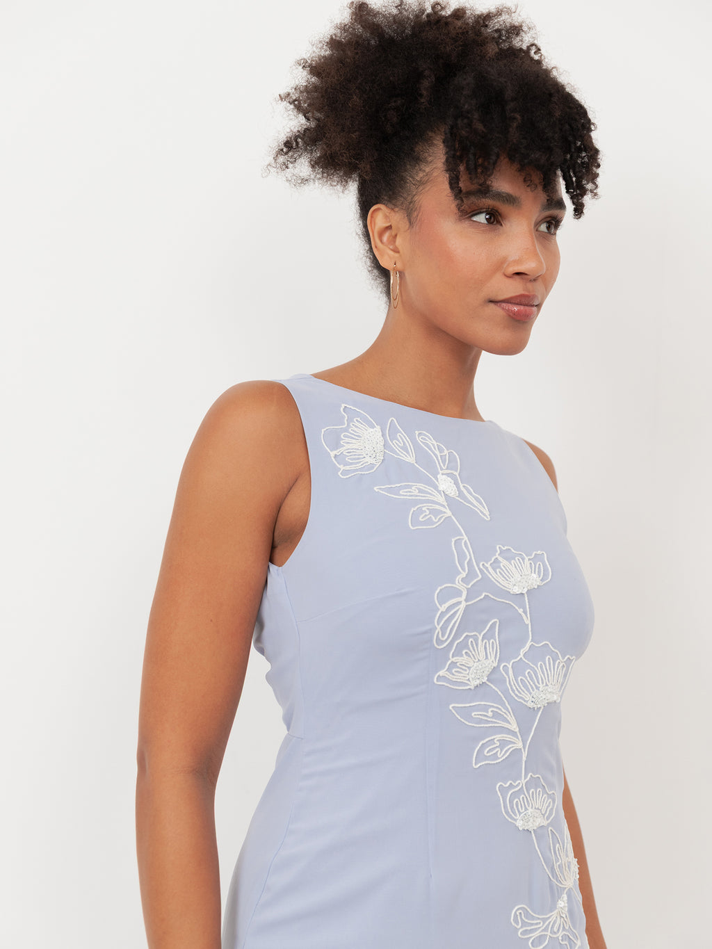 Maya Pastel Blue Floral Embroidered Cowl Back Maxi Dress