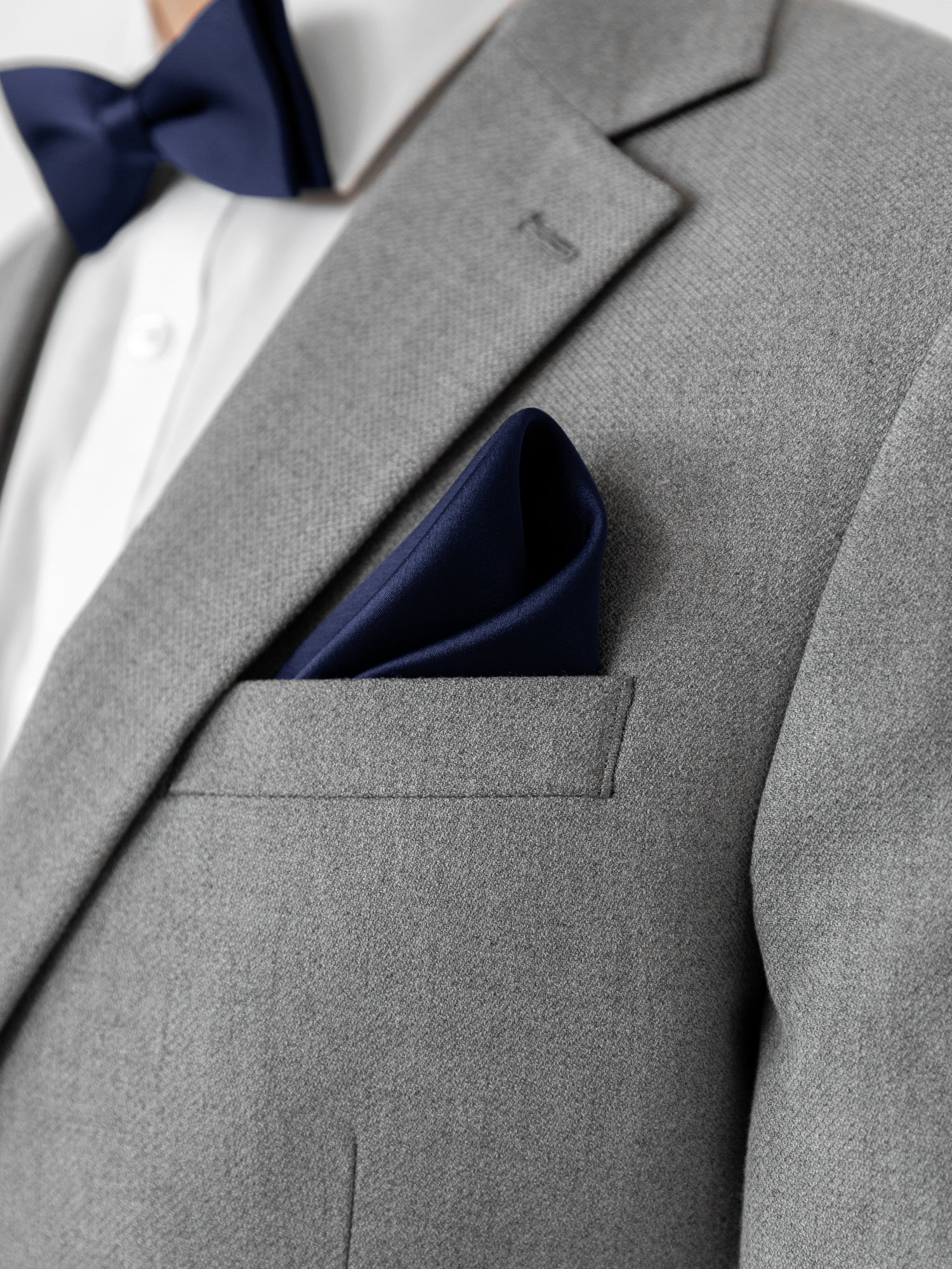 Maya Navy Satin Bow Tie & Pocket Square Set