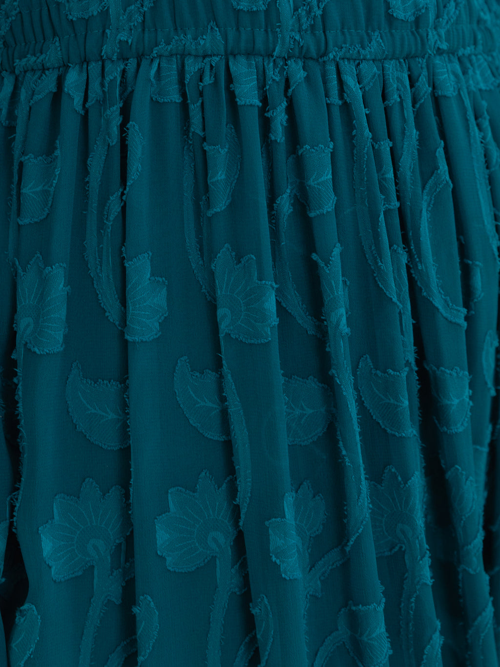 Lovedrobe Teal Floral Burnout Tie-Back Maxi Dress with Asymmetric Split Hem