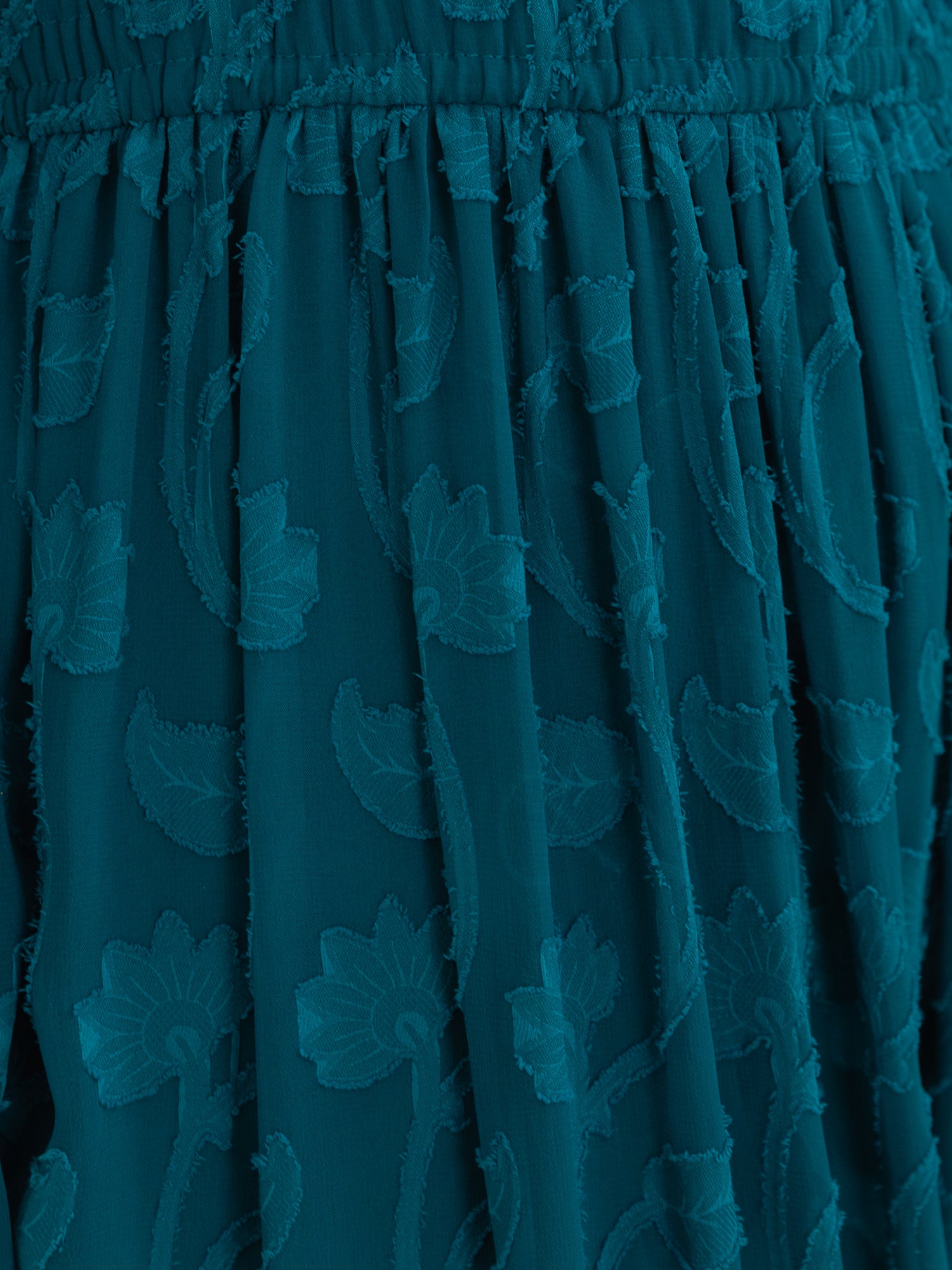 Lovedrobe Teal Floral Burnout Tie-Back Maxi Dress with Asymmetric Split Hem