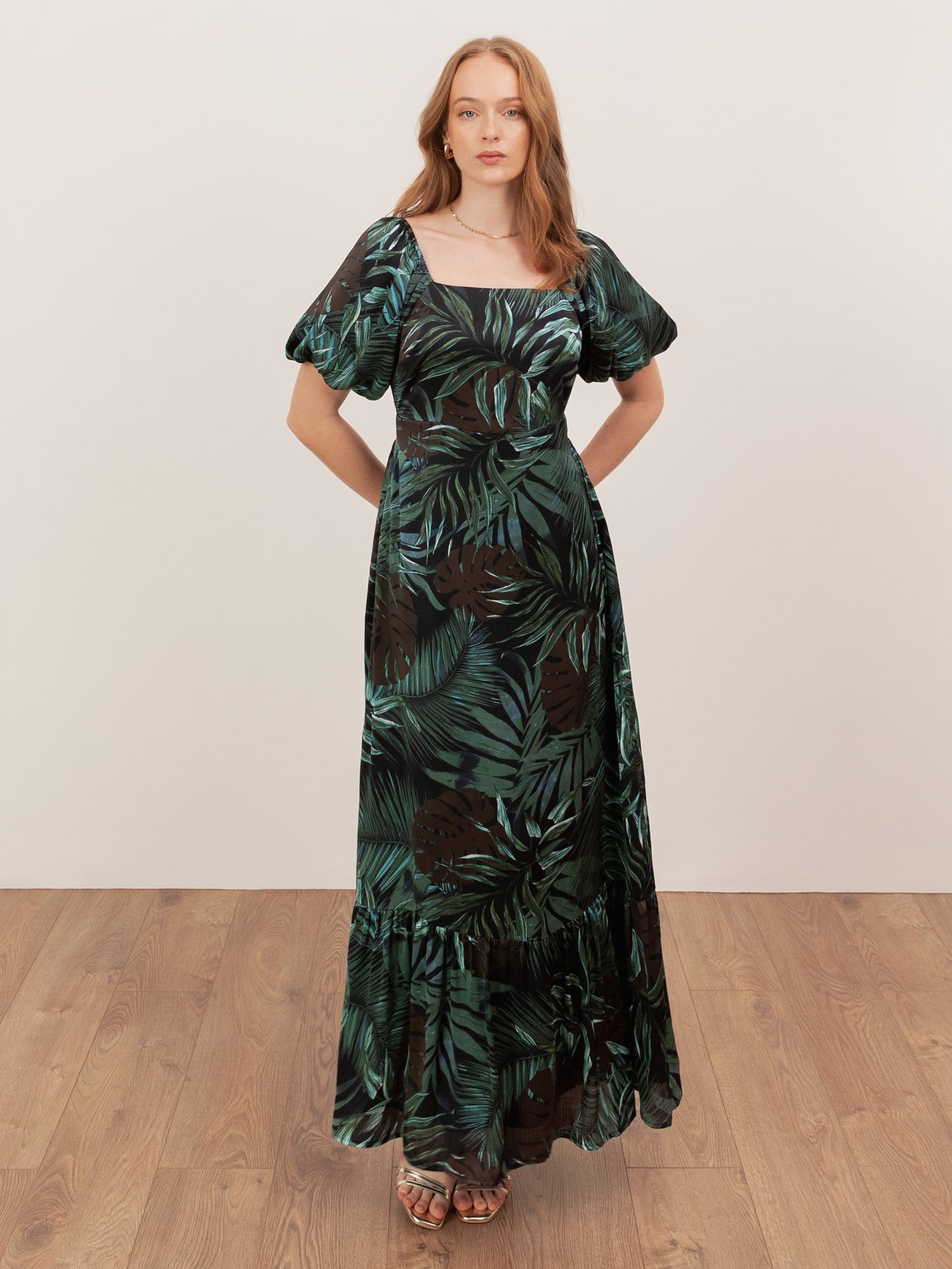 Lovedrobe Tropical Print Square Neck Short Sleeve Maxi Dress