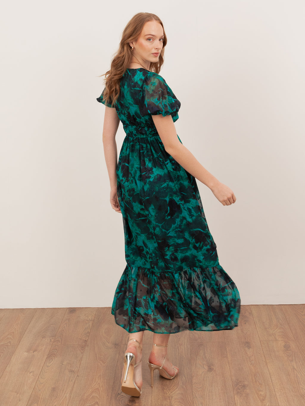 Lovedrobe Green Floral Short Sleeve Tie Detail Midaxi Dress