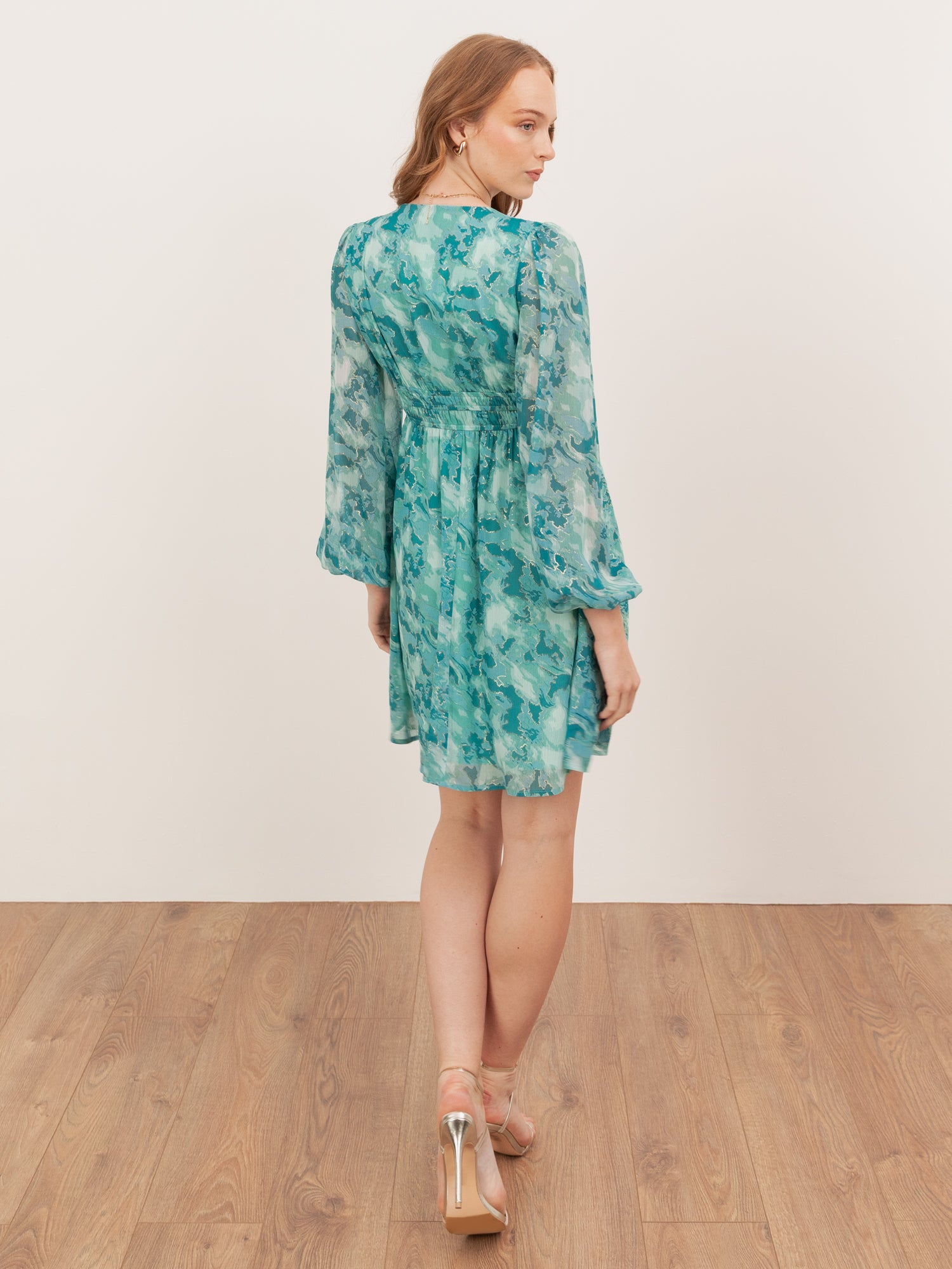 Lovedrobe Abstract Print Maxi Sleeve Shirred Empire Waist Mini Dress