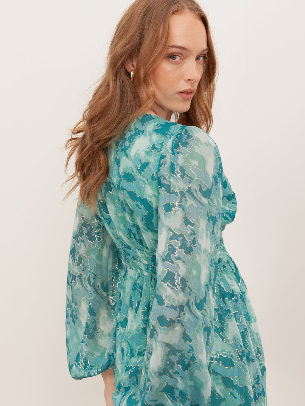 Lovedrobe Abstract Print Maxi Sleeve Shirred Empire Waist Mini Dress