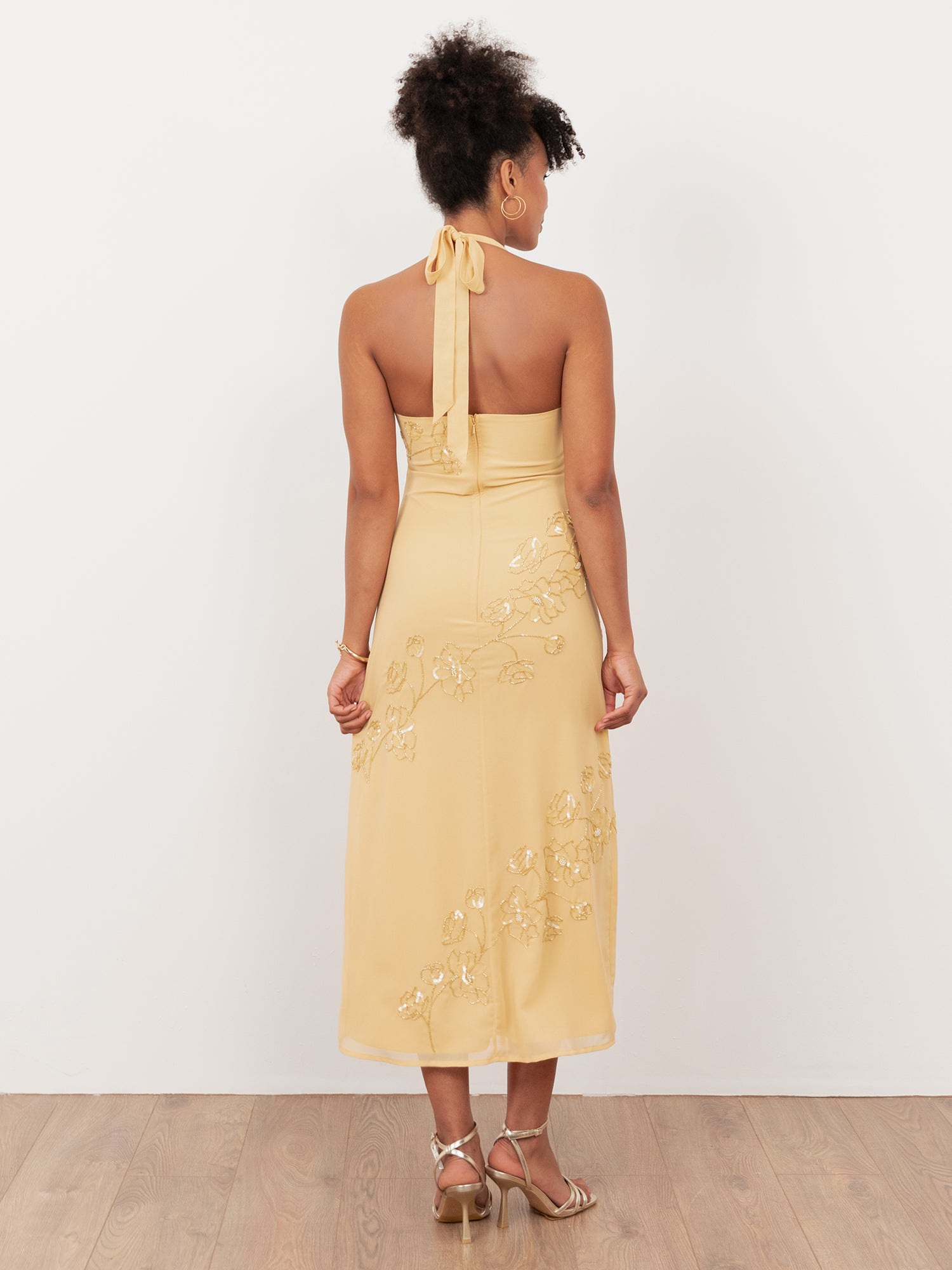 Maya Buttercream Floral Motif Halter Neck Midaxi Dress