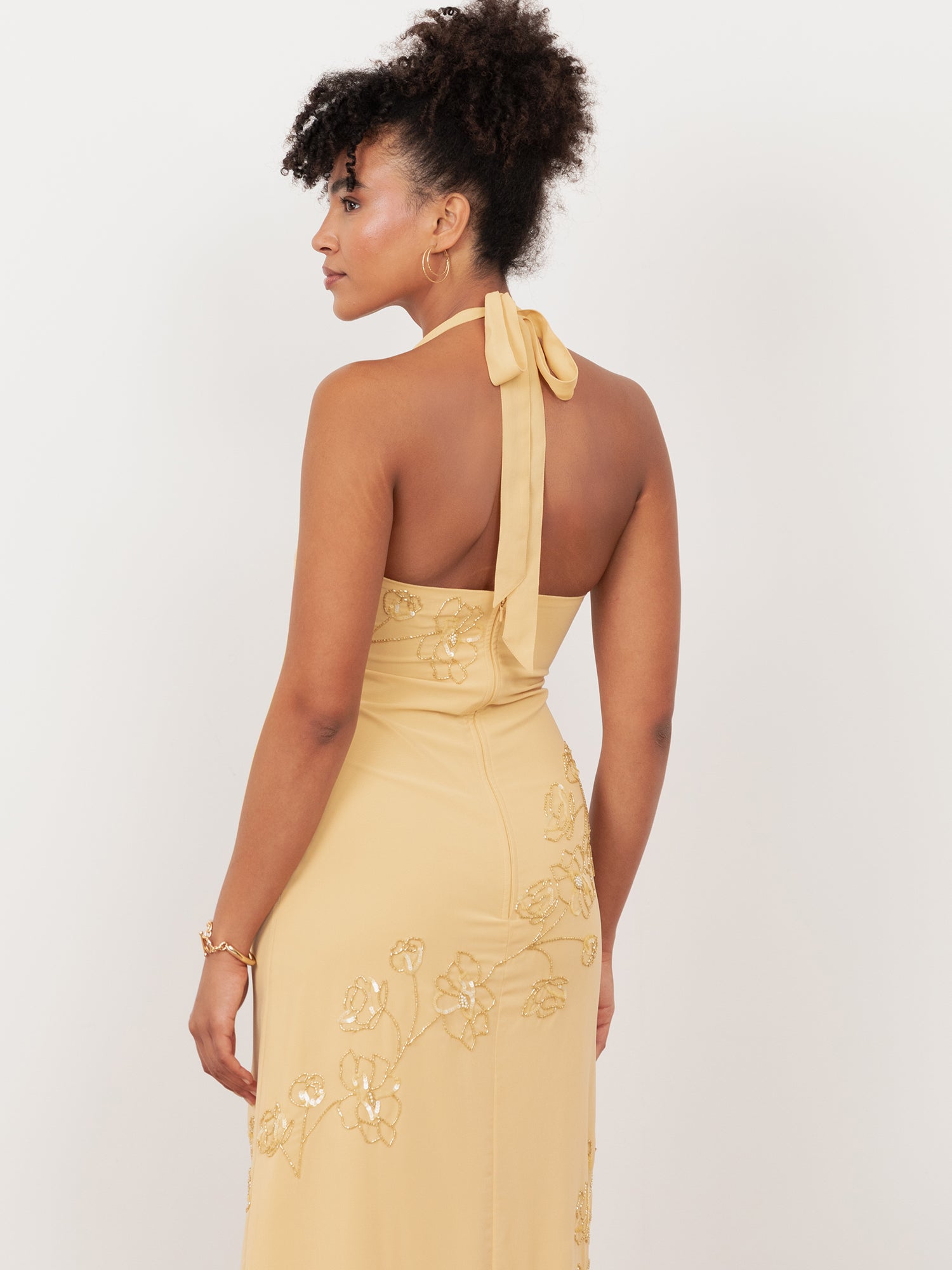 Maya Buttercream Floral Motif Halter Neck Midaxi Dress