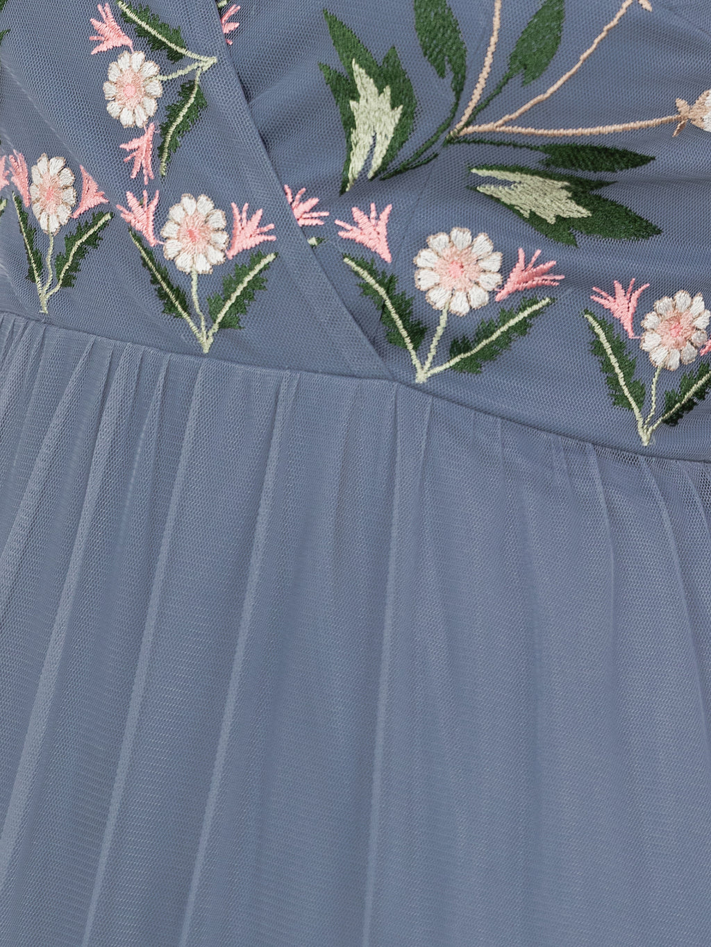 Maya Infinity Blue Embroidered Faux Wrap Maxi Sleeve Midaxi Dress