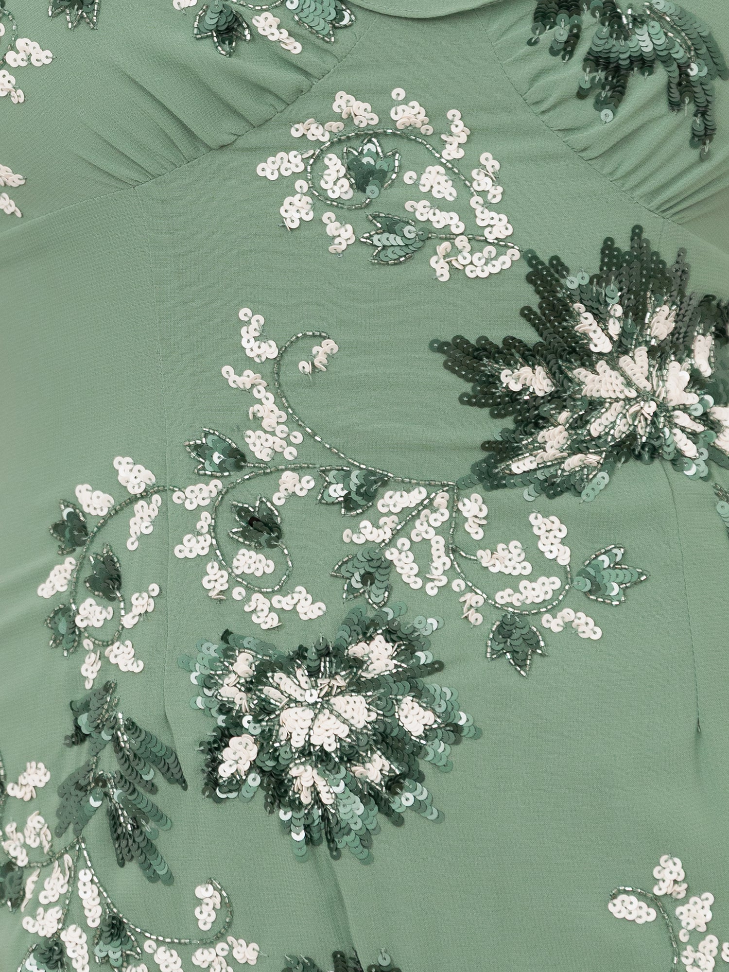 Maya Dark Sage Green Embellished Ruffled Maxi Dress with Keyhole Back