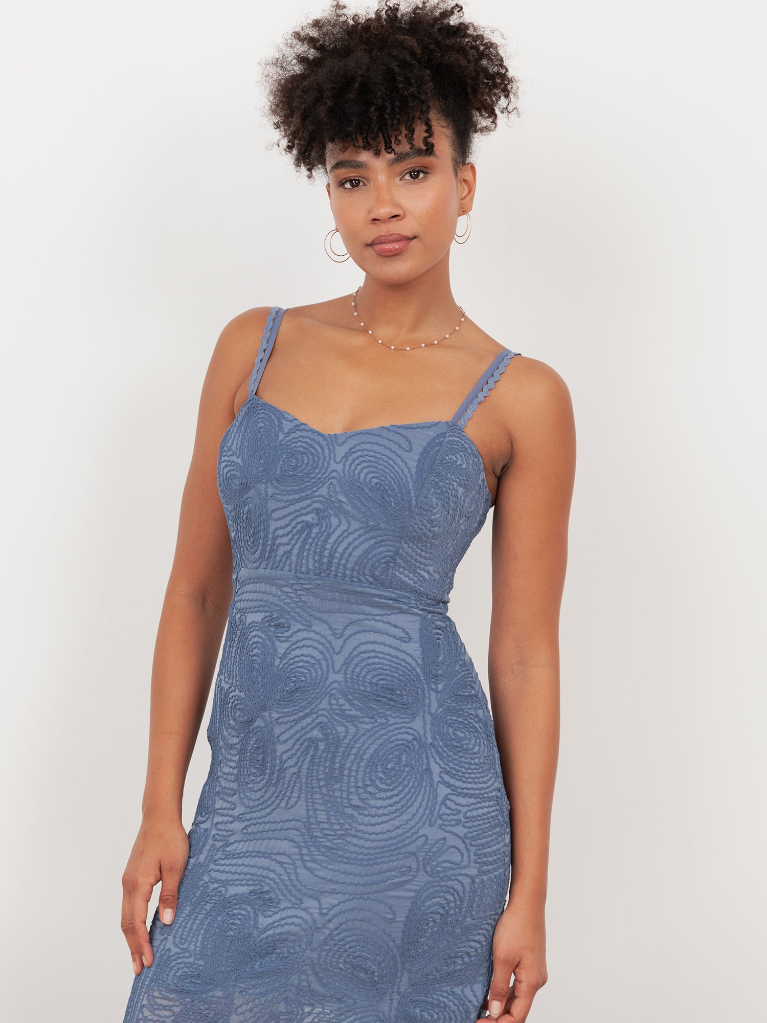 Maya Infinity Blue 3D Textured Chiffon Midi Dress