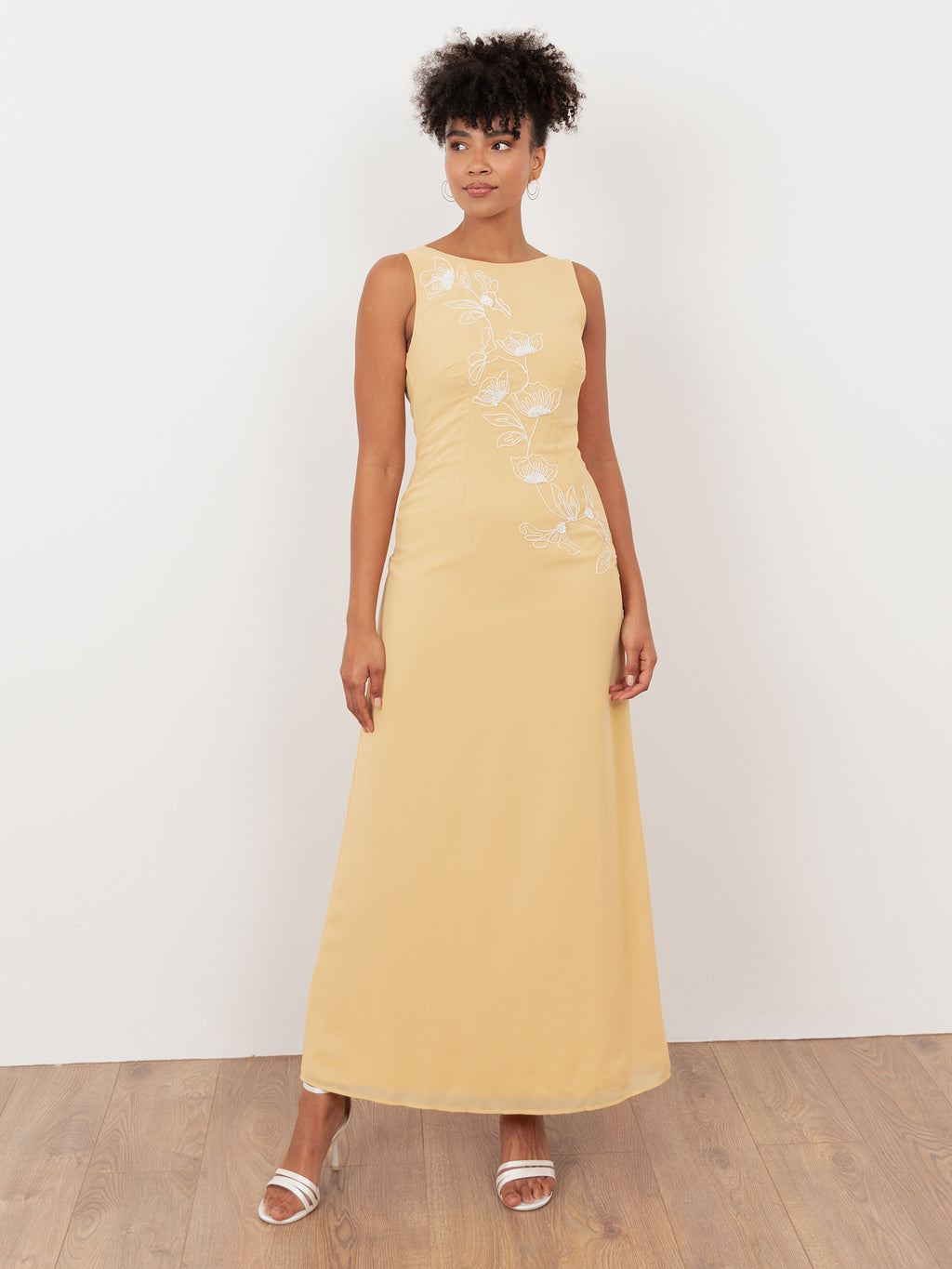 Maya Buttercream Floral Embroidered Cowl Back Maxi Dress