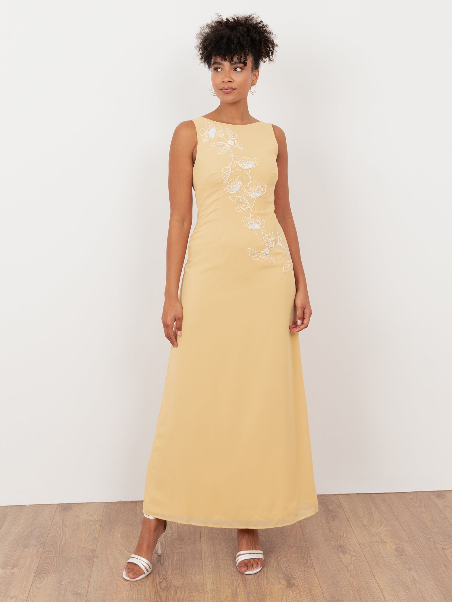 Maya Buttercream Floral Embroidered Cowl Back Maxi Dress