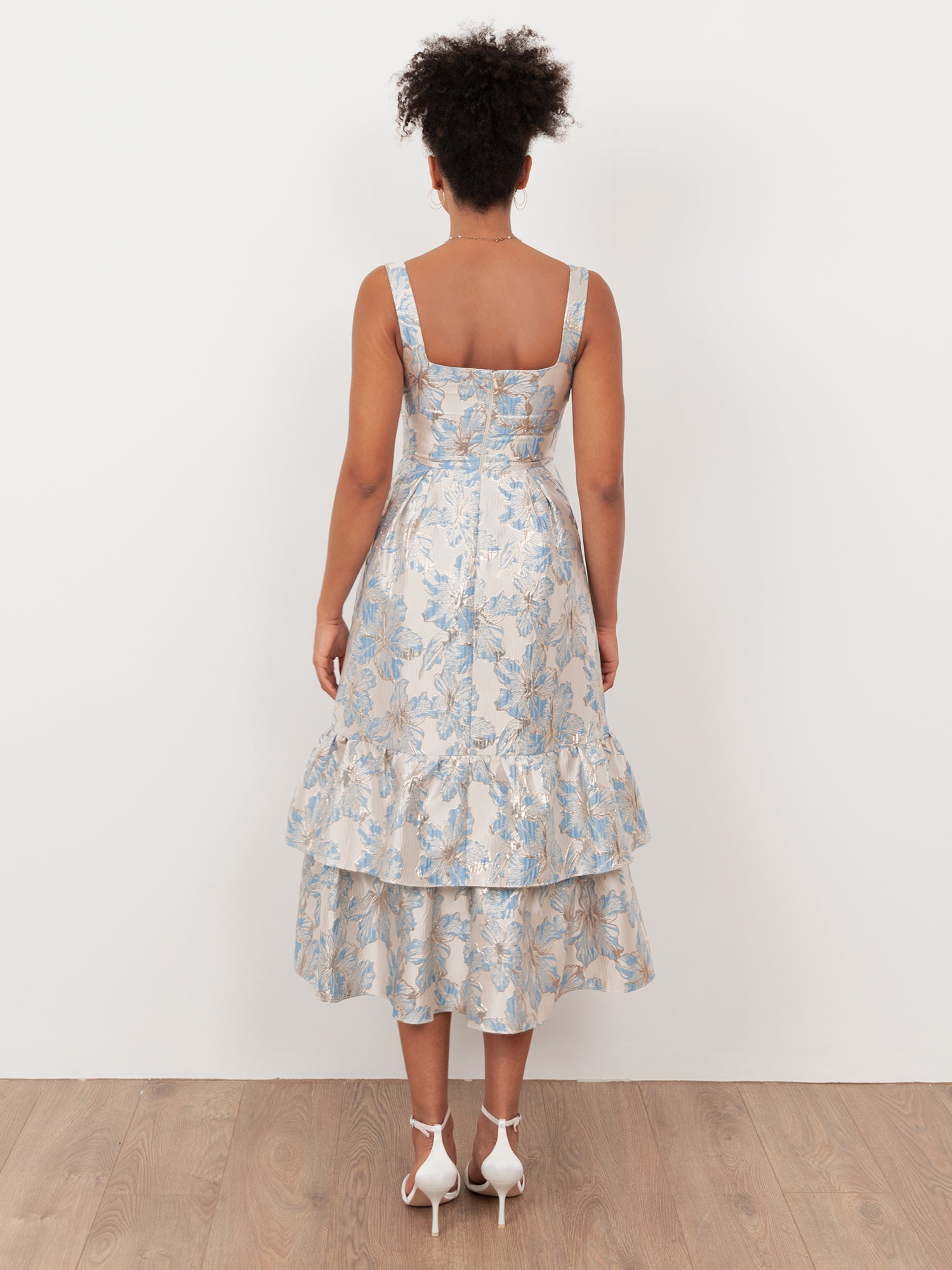 Maya Blue Floral Jacquard Strappy Midi Dress