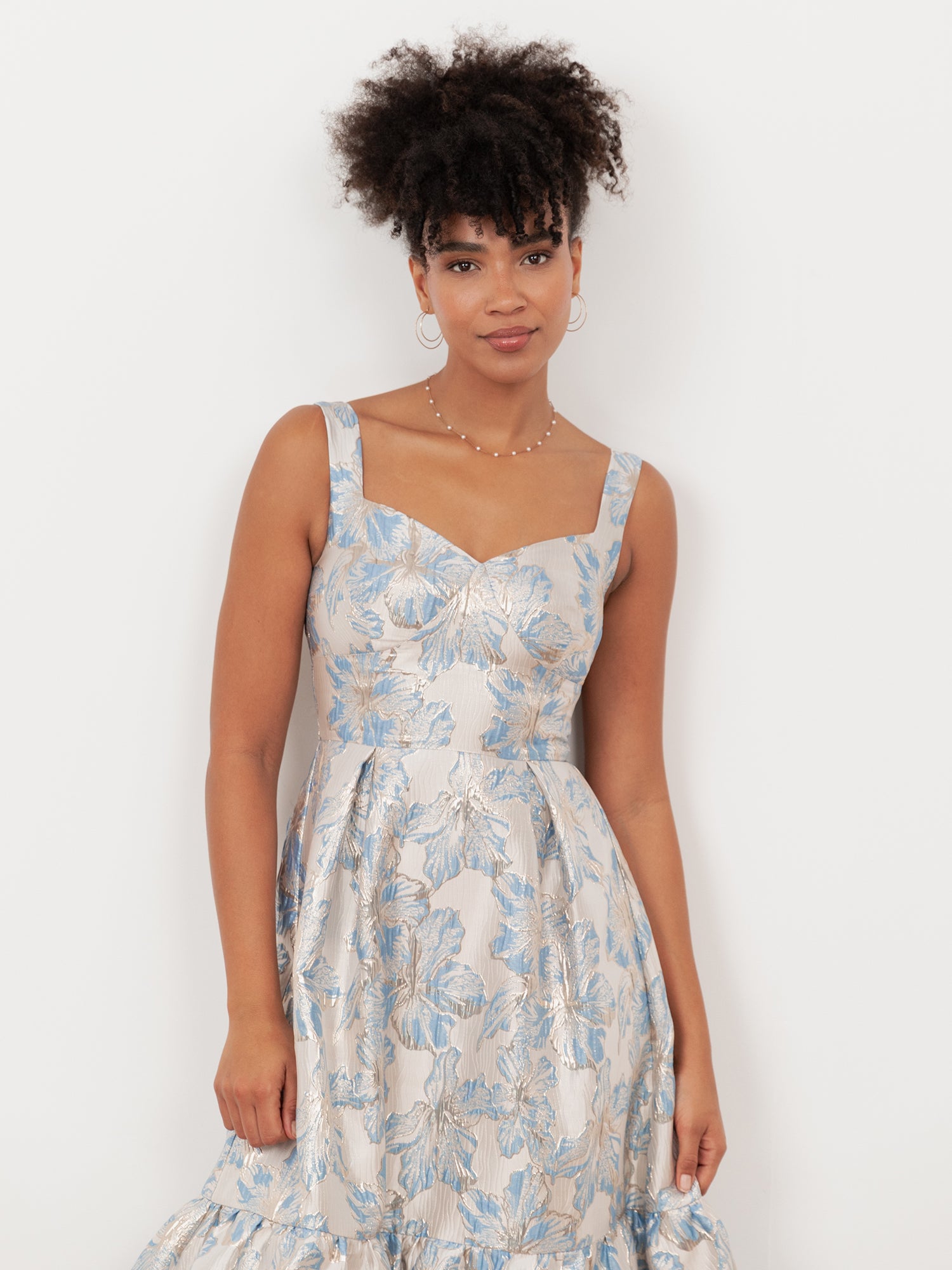 Maya Blue Floral Jacquard Strappy Midi Dress