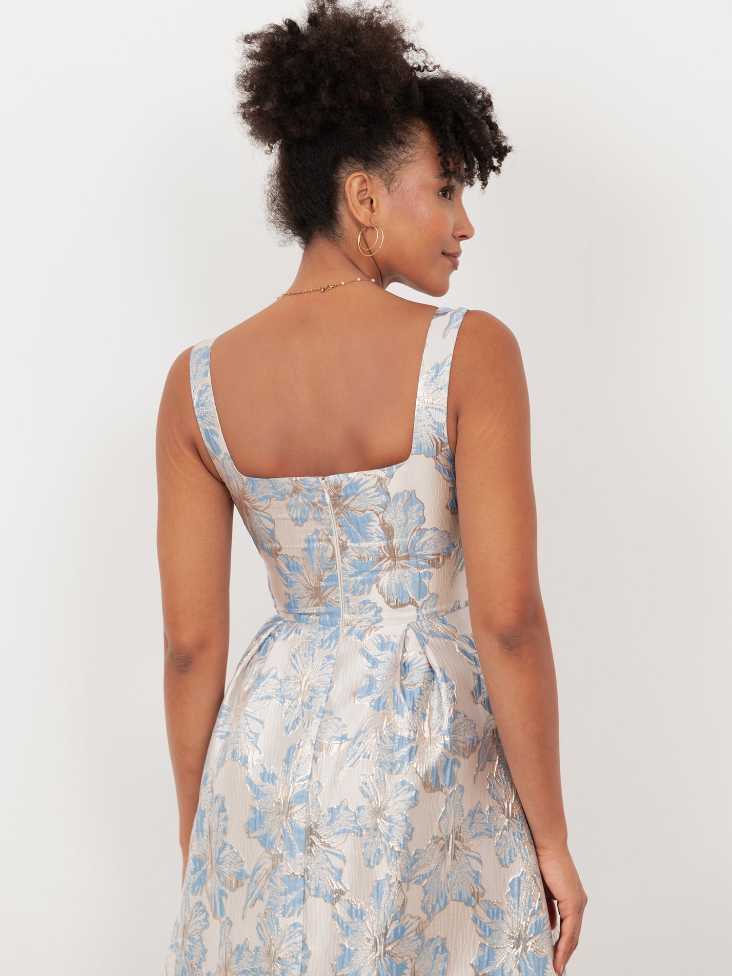 Maya Blue Floral Jacquard Strappy Midi Dress
