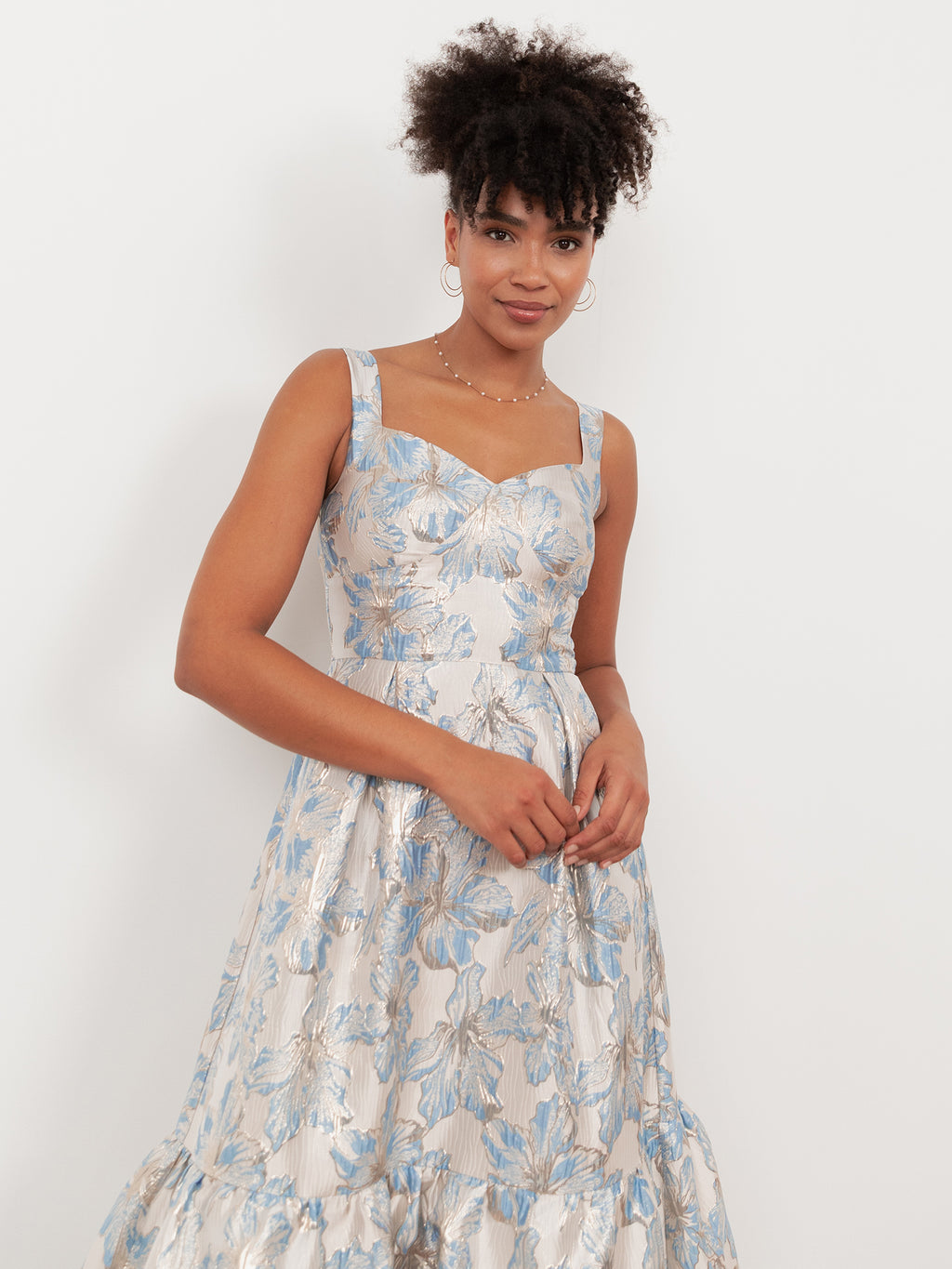 Maya Blue Floral Jacquard Strappy Midi Dress